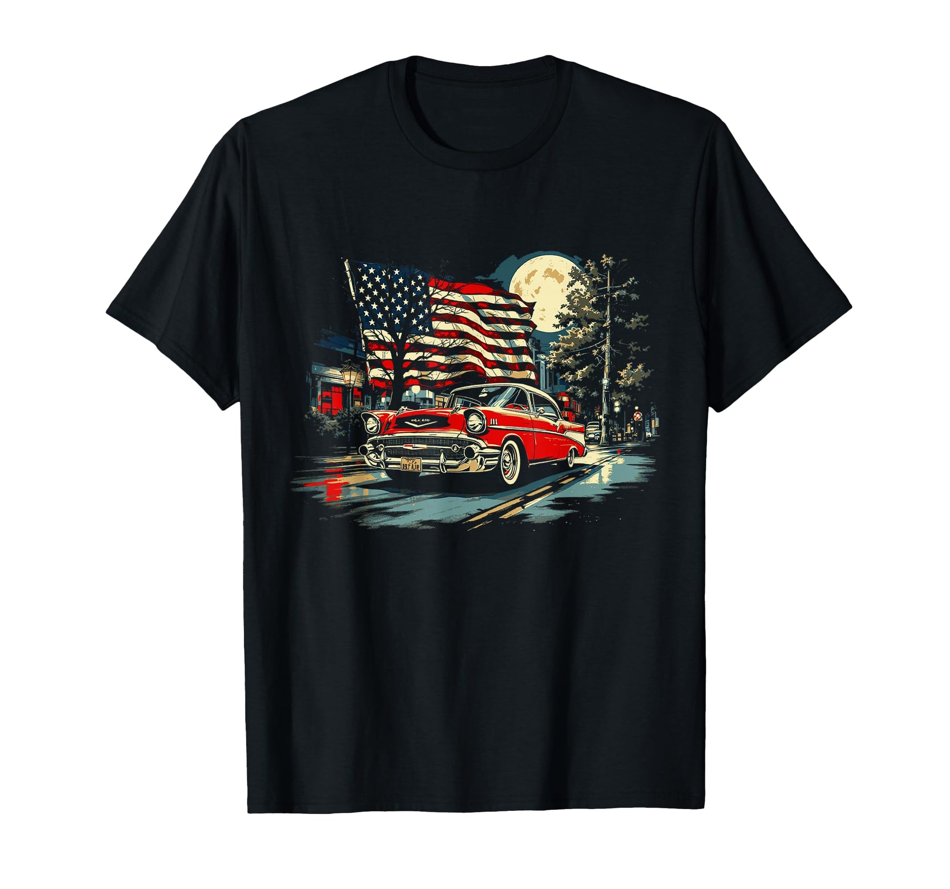 1957 Bel Air Car Patriotic American Flag T-Shirt - Trendy Graphic Unisex - T-Shirt, Sweatshirt, Hoodie