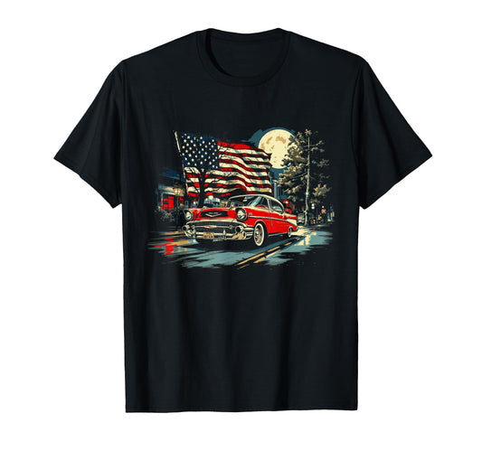 1957 Bel Air Car Patriotic American Flag T-Shirt - Trendy Graphic Unisex - T-Shirt, Sweatshirt, Hoodie