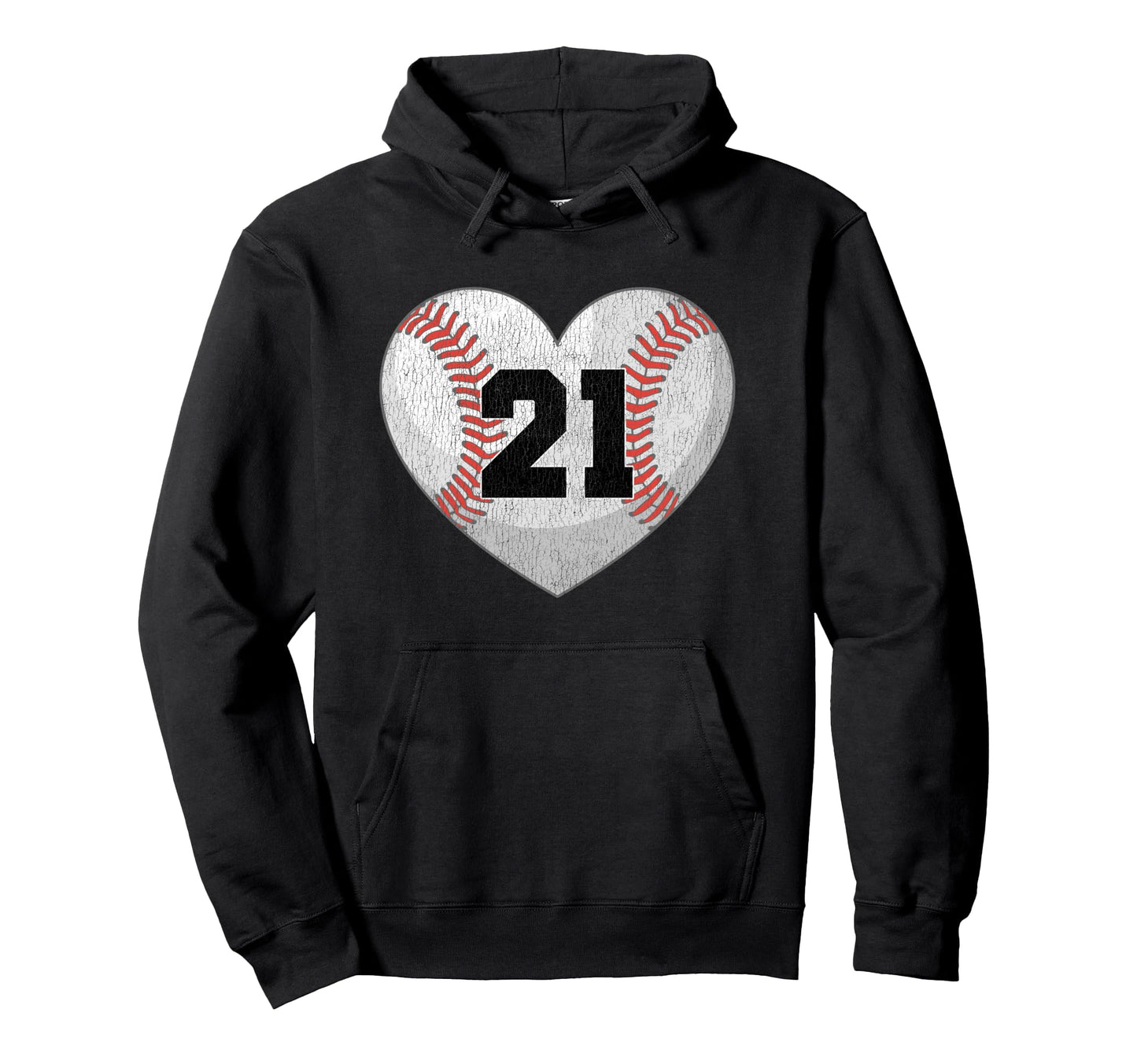 Baseball Number 21 Distressed Heart Hoodie - Custom Art Print Unisex - T-Shirt, Sweatshirt, Hoodie
