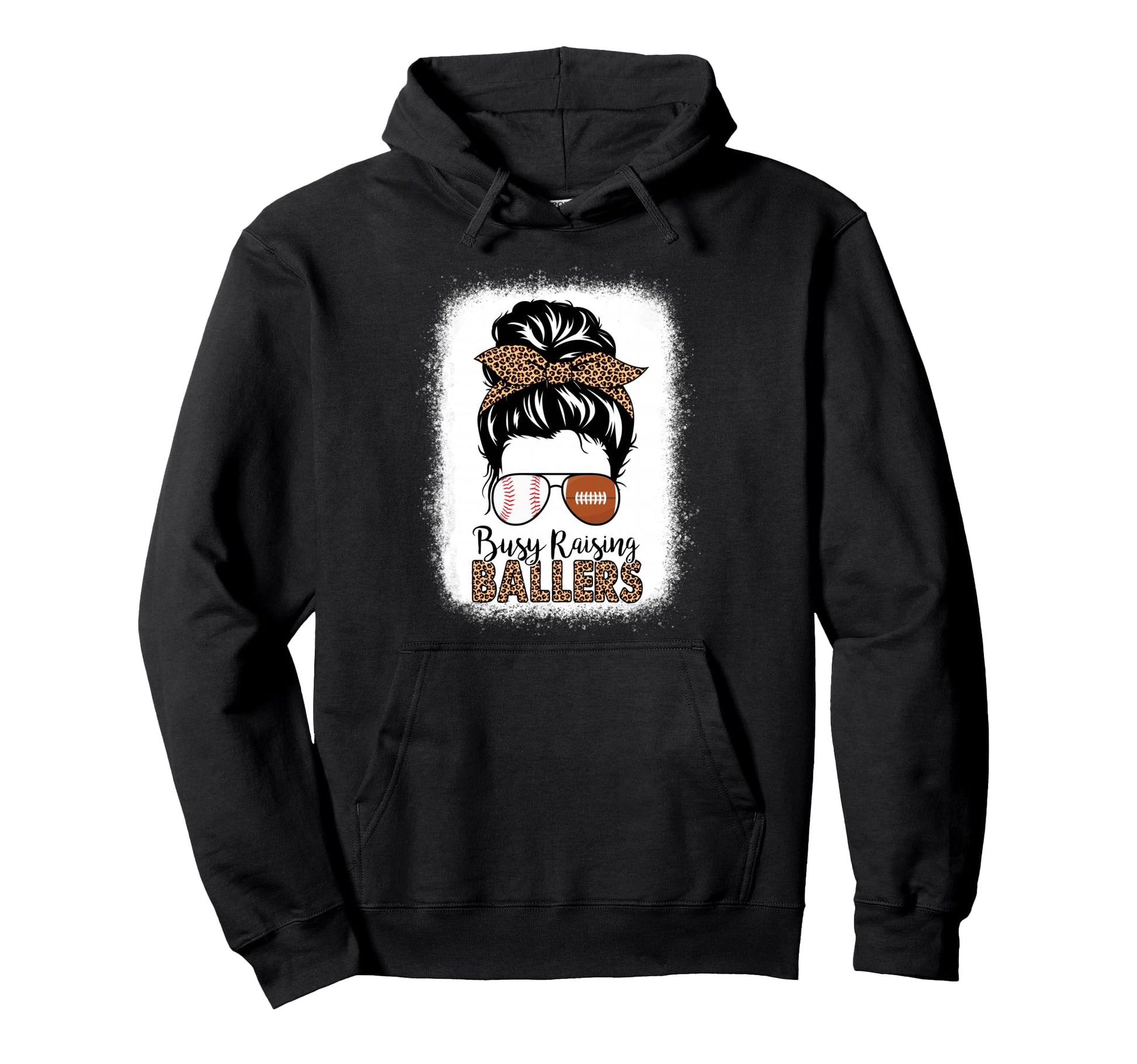 Baseball Football Mom Messy Bun Busy Hoodie - Unique Graphic Unisex - T-Shirt, Sweatshirt, Hoodie