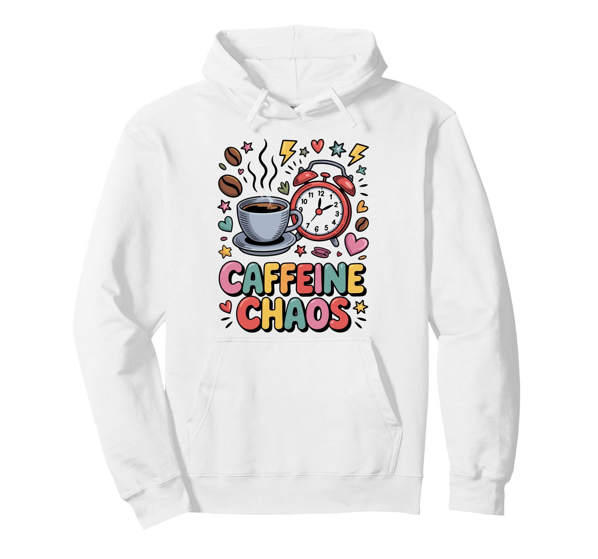 Caffeine Chaos Colorful Coffee Alarm Hoodie - Aesthetic Graphic for Adults - T-Shirt, Sweatshirt, Hoodie