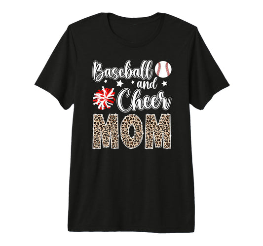 Baseball And Cheer Mom Leopard T-Shirt - Graphic Print for Adults - T-Shirt, Sweatshirt, Hoodie