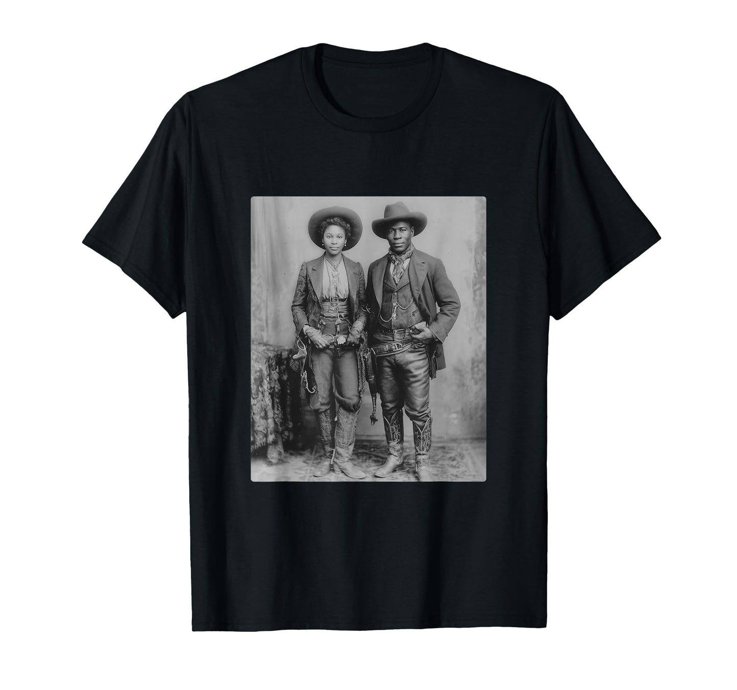 Black Cowboy Cowgirl Portrait Western T-Shirt - Unique Graphic for Adults - T-Shirt, Sweatshirt, Hoodie
