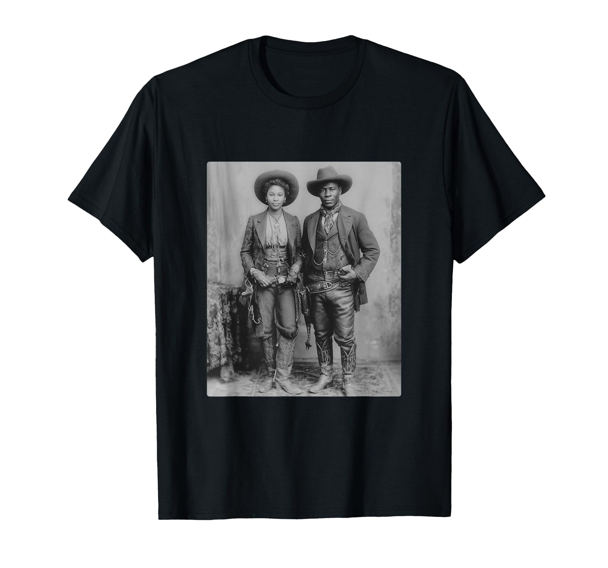 Black Cowboy Cowgirl Portrait Western T-Shirt - Unique Graphic for Adults - T-Shirt, Sweatshirt, Hoodie