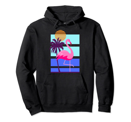 Art Deco Synthwave Flamingo Hoodie - Unique Graphic Men Women - T-Shirt, Sweatshirt, Hoodie