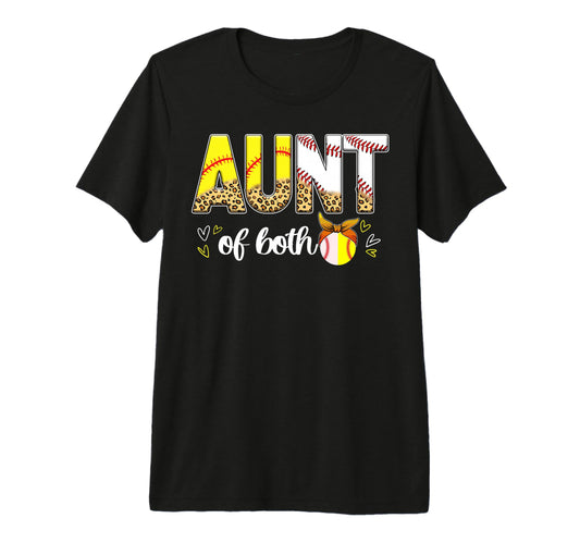 Aunt Both Leopard Baseball Softball Aunt T-Shirt - Custom Art Print Unisex - T-Shirt, Sweatshirt, Hoodie