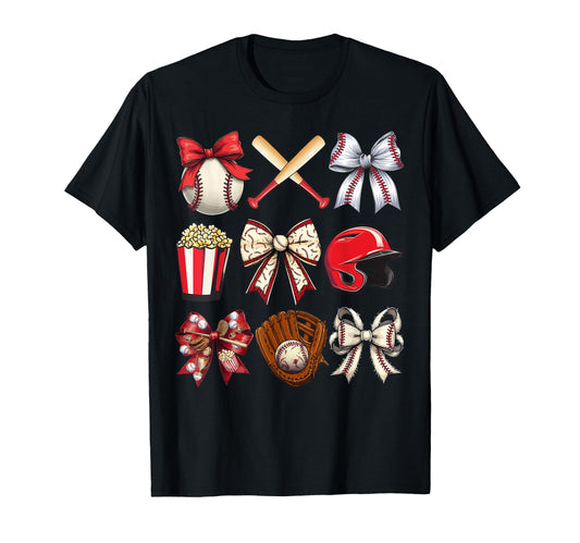 Baseball Coquette Bow Baseball Mama T-Shirt - Novelty Apparel for Adults - T-Shirt, Sweatshirt, Hoodie