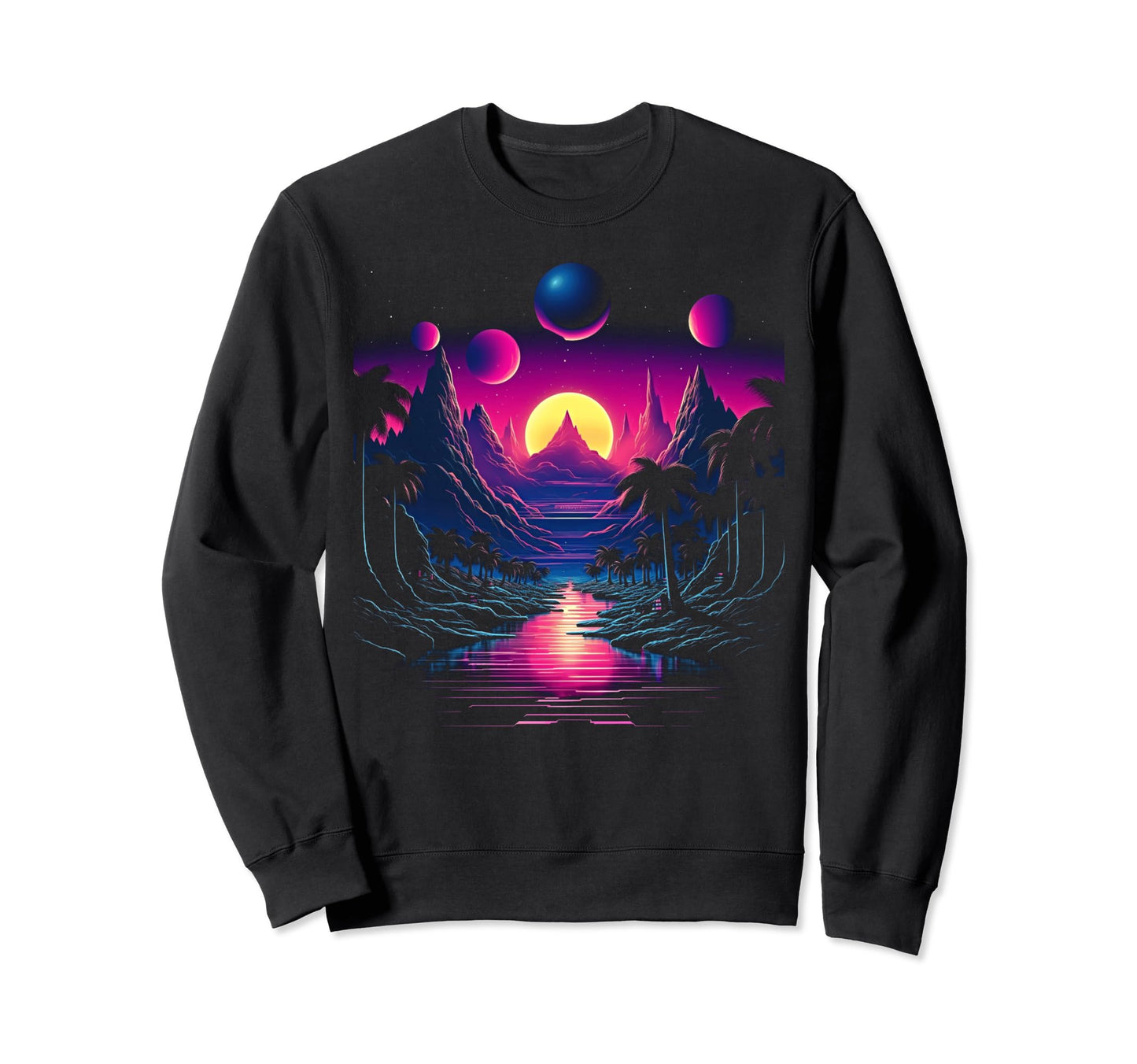 Vaporwave Solar System 80S Sweatshirt - Streetwear Style for Adults - T-Shirt, Sweatshirt, Hoodie