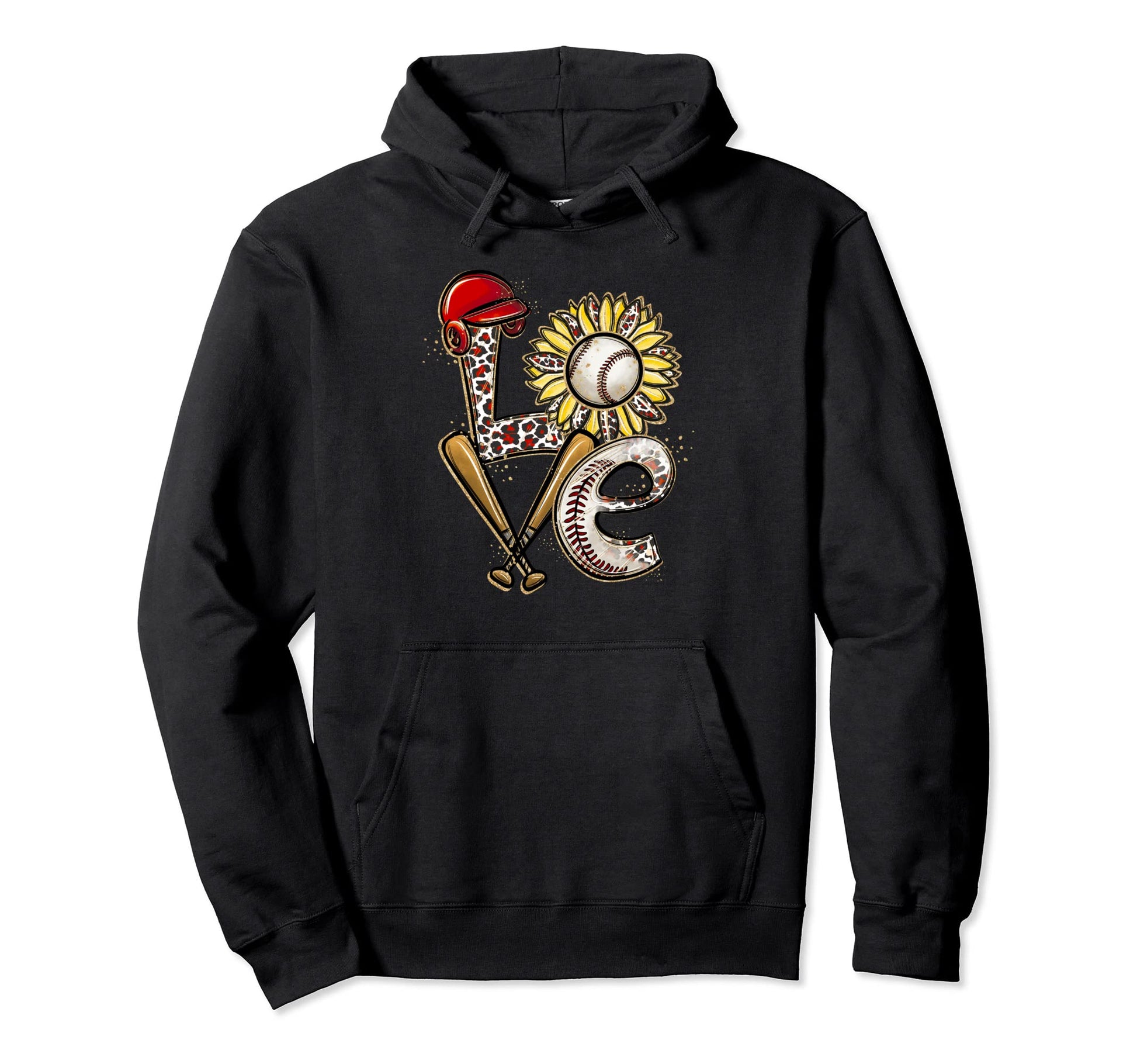 Love Baseball Leopard Bat Ball Hoodie - Casual Everyday Wear Men Women - T-Shirt, Sweatshirt, Hoodie