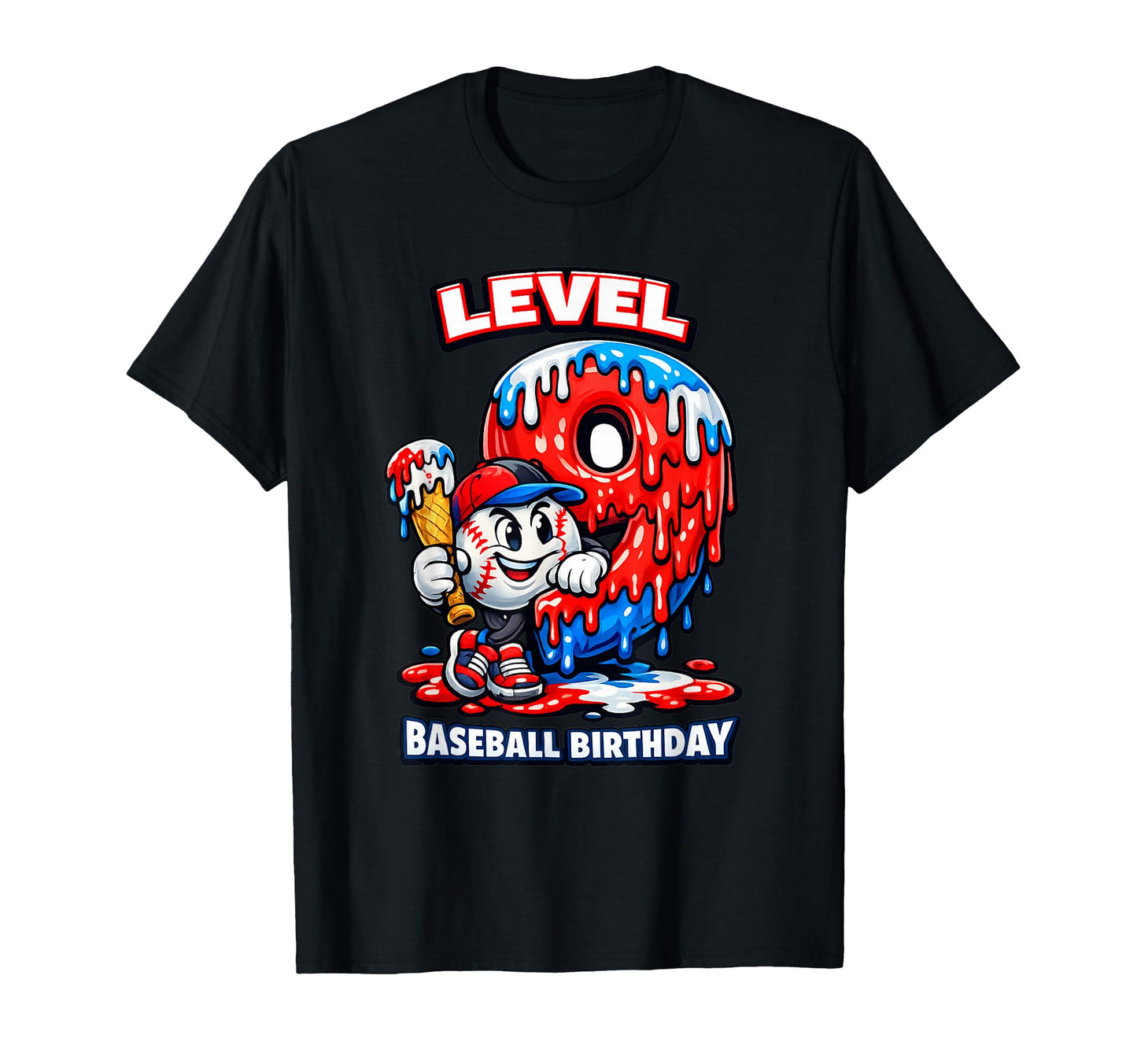 Ice Cream Drip Baseball Birthday Level 9 T-Shirt - Graphic Print for Adults - T-Shirt, Sweatshirt, Hoodie