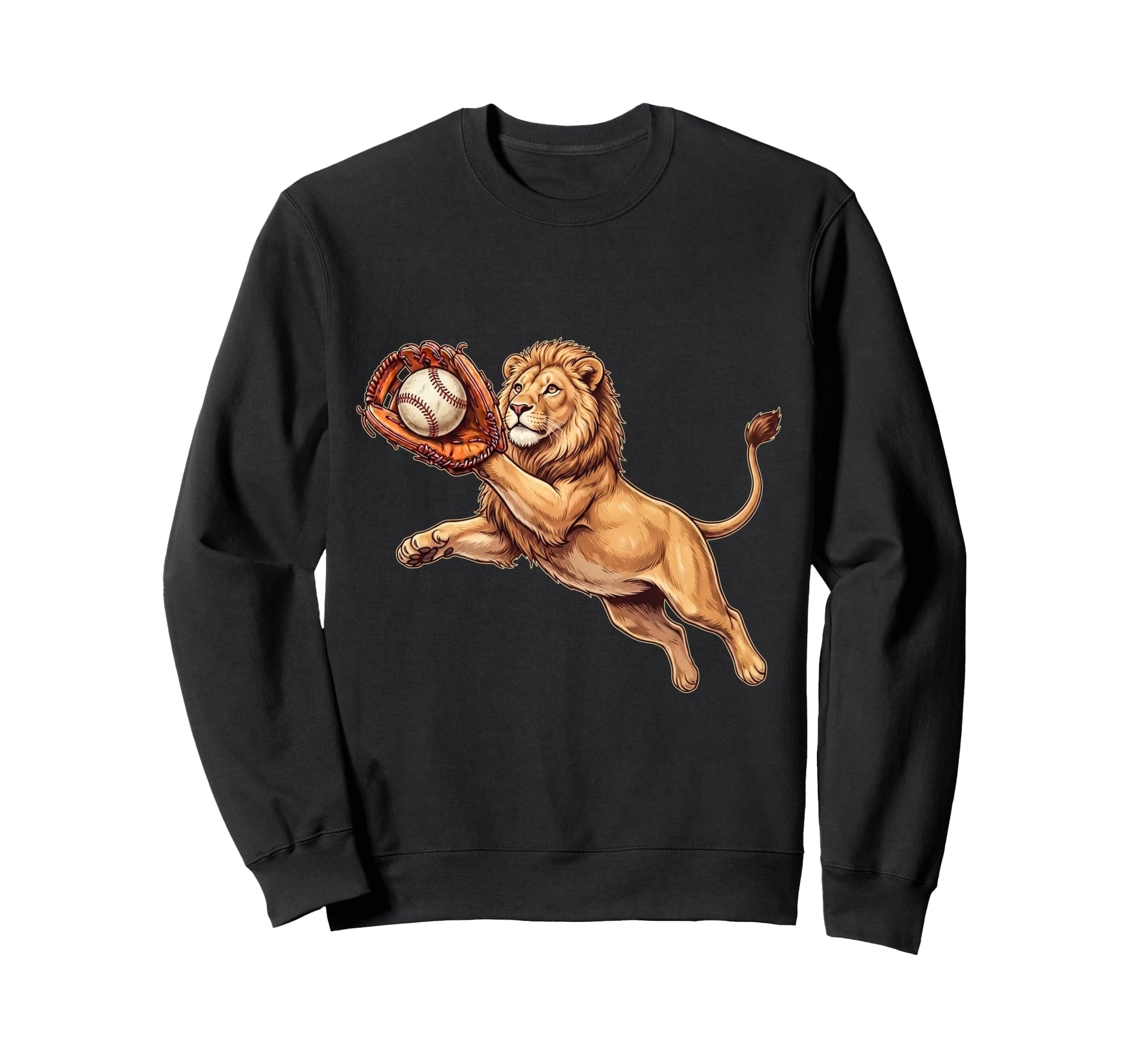 Funny Lion Catching Baseball Ball Sweatshirt - Minimalist Print Men Women - T-Shirt, Sweatshirt, Hoodie