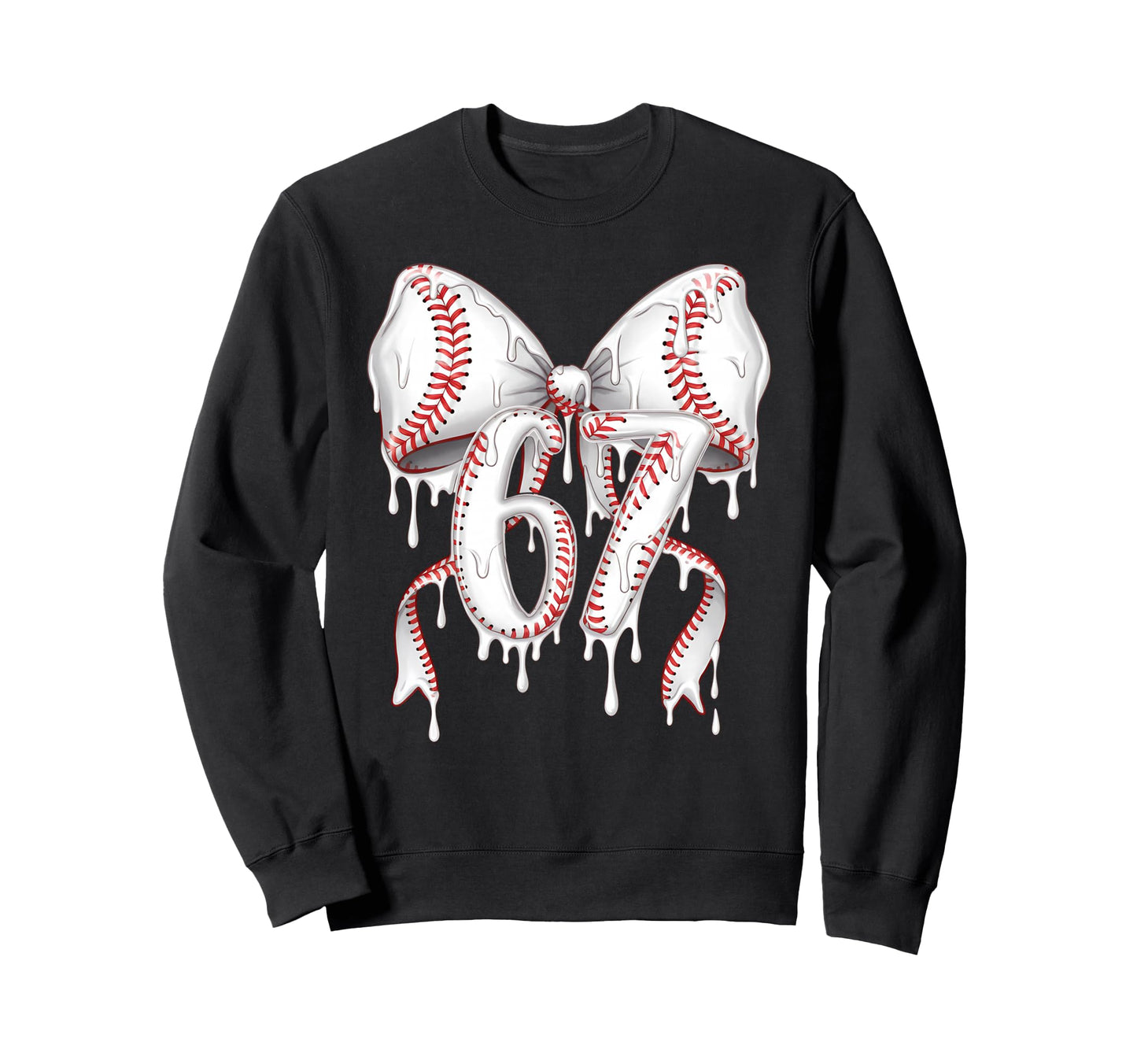 Funny 67 Meme Coquette Bow Baseball Sweatshirt - Graphic Print for Adults - T-Shirt, Sweatshirt, Hoodie
