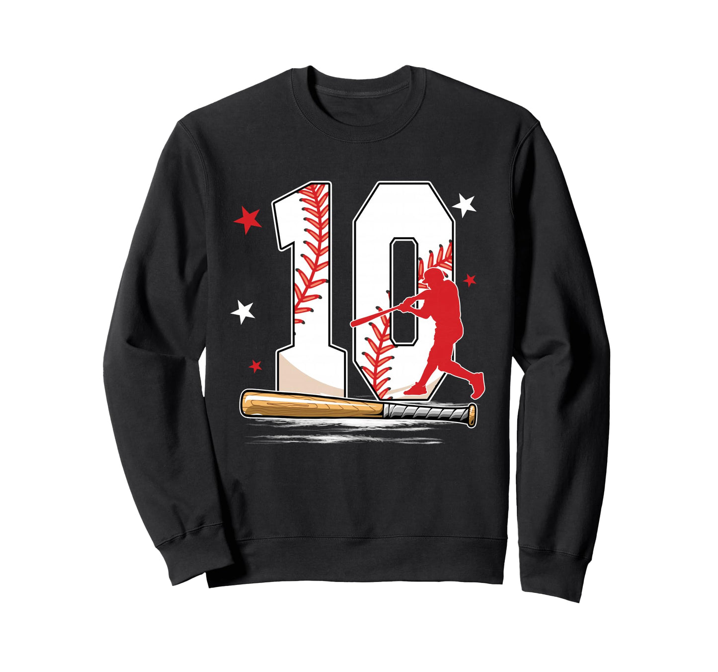 10 Years Old Baseball Birthday Sweatshirt - Custom Art Print for Adults - T-Shirt, Sweatshirt, Hoodie
