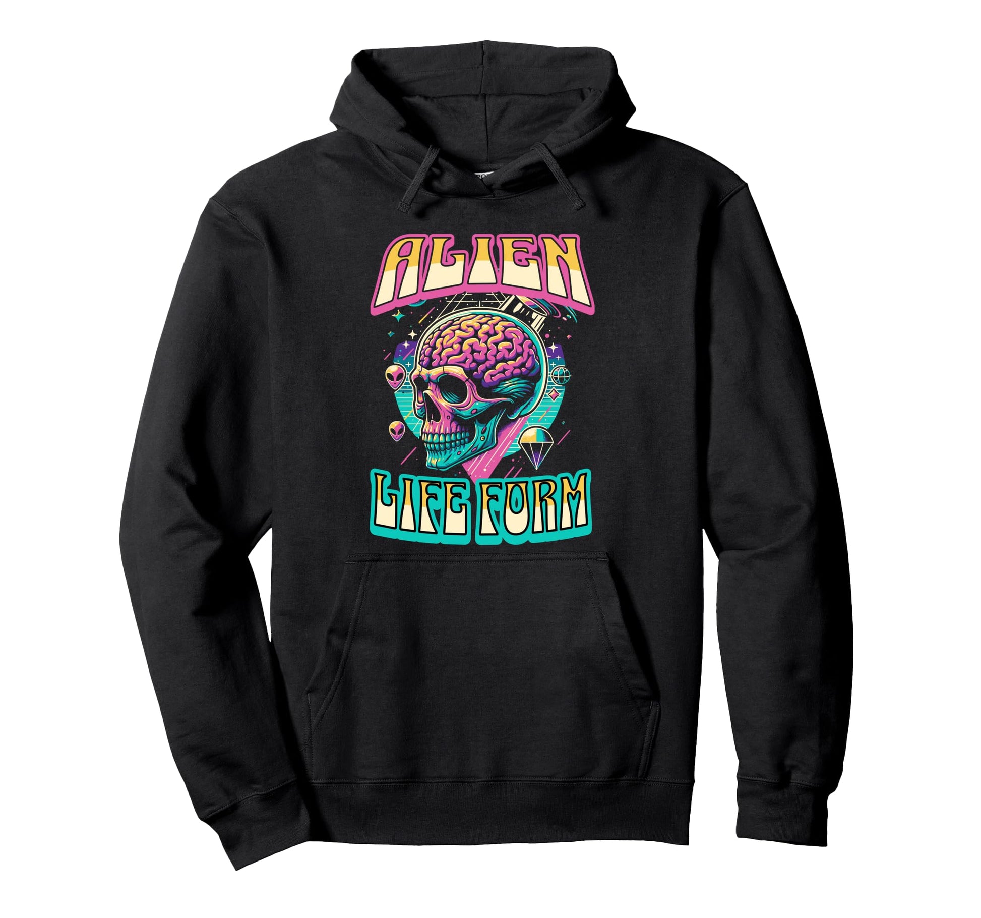 Alien Life Form Alien Head Colorful Rave Hoodie - Trendy Graphic Unisex - T-Shirt, Sweatshirt, Hoodie
