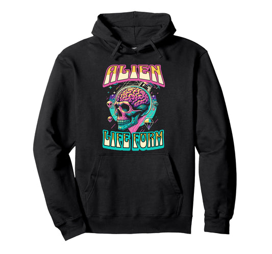 Alien Life Form Alien Head Colorful Rave Hoodie - Trendy Graphic Unisex - T-Shirt, Sweatshirt, Hoodie