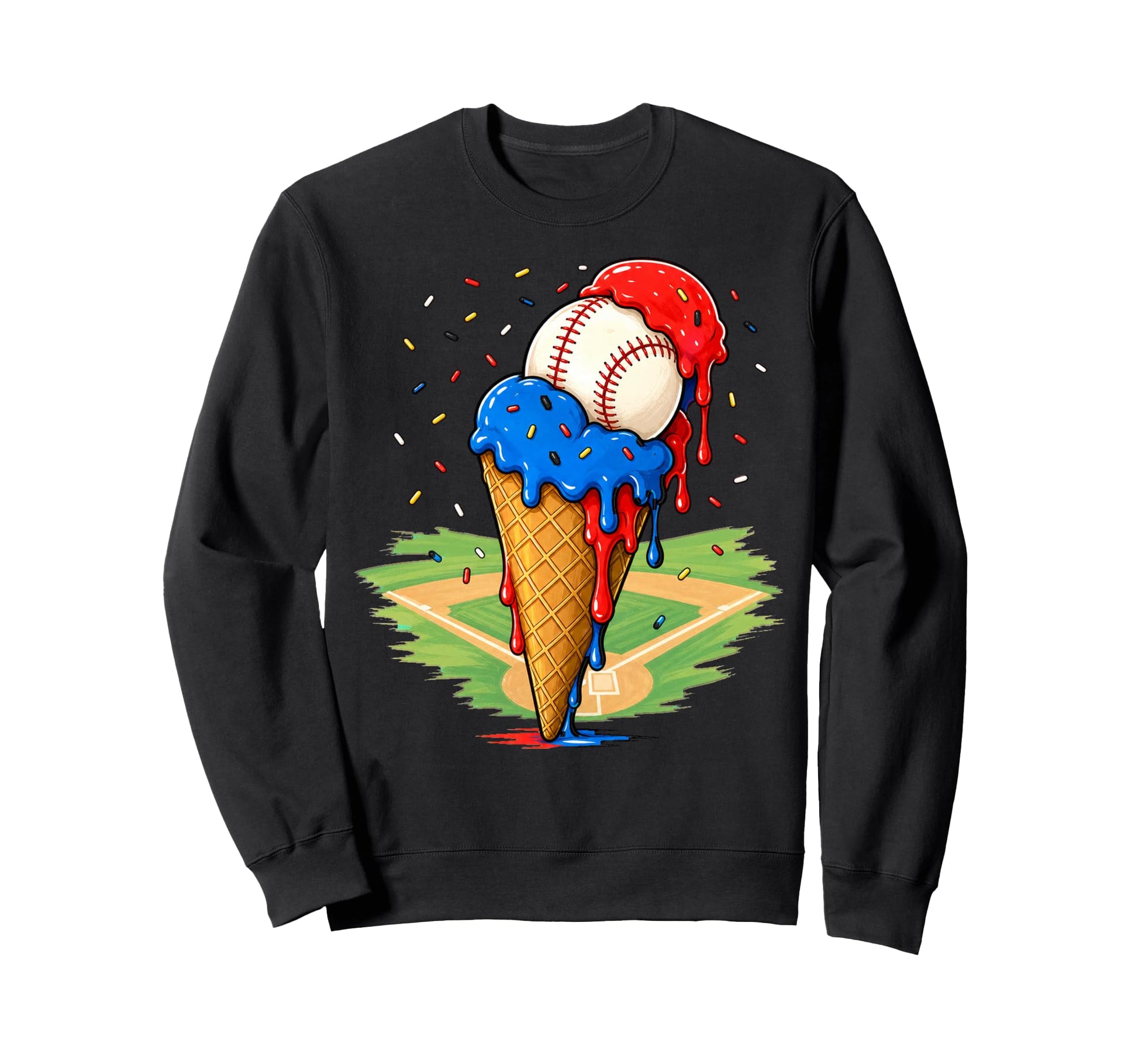 Baseball Ice Cream Cone Sweatshirt - Casual Everyday Wear Men Women - T-Shirt, Sweatshirt, Hoodie