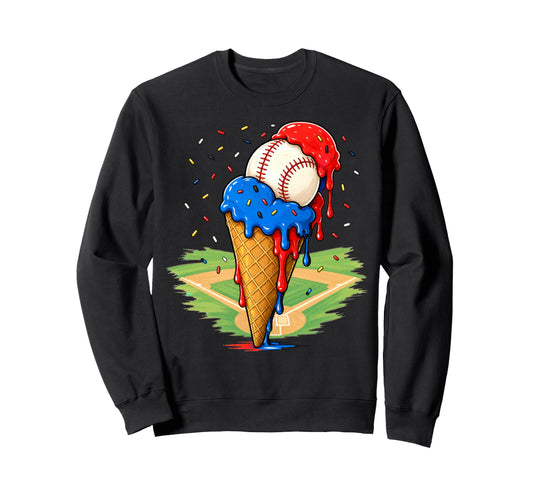 Baseball Ice Cream Cone Sweatshirt - Casual Everyday Wear Men Women - T-Shirt, Sweatshirt, Hoodie