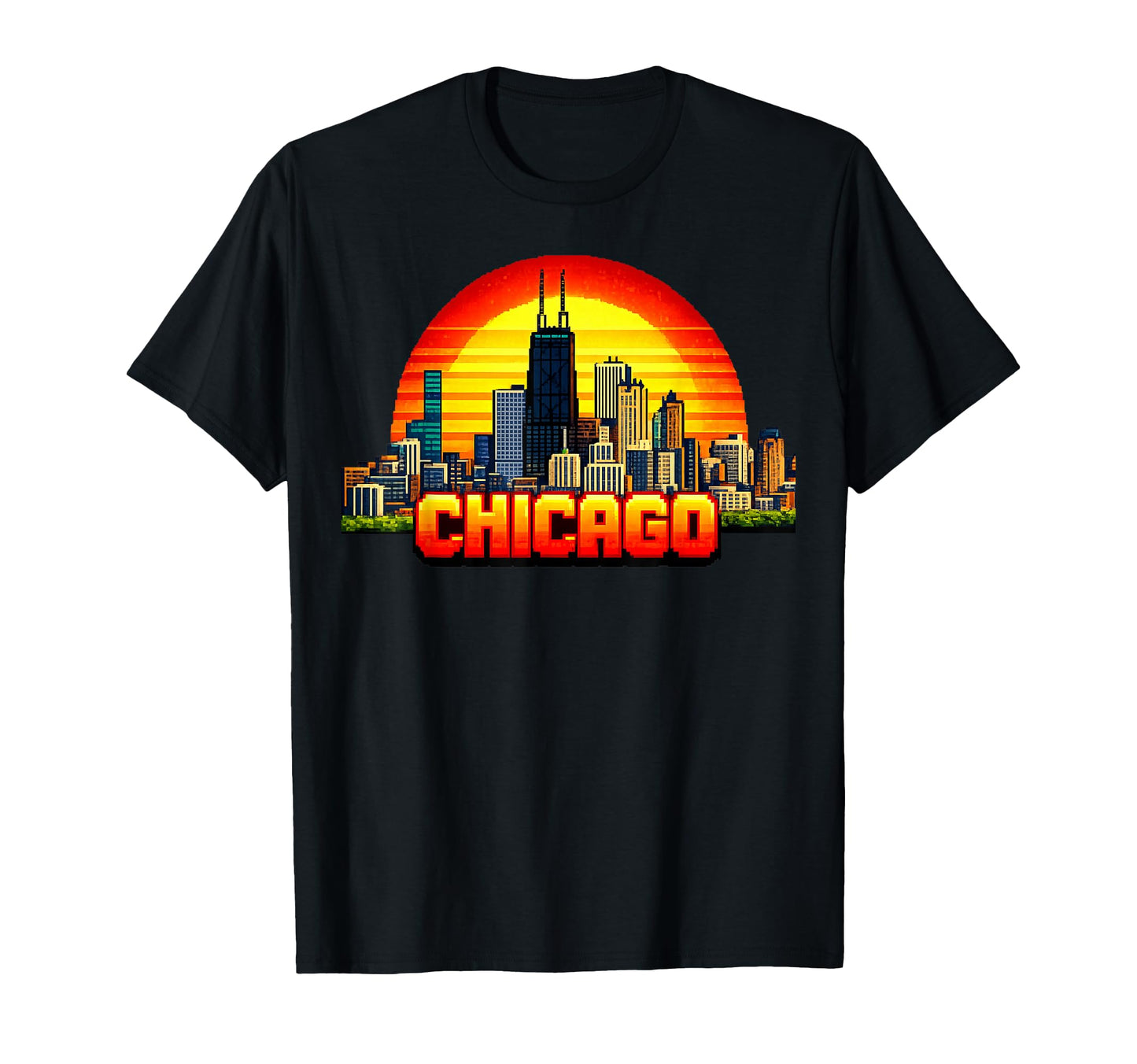 Chicago 8 Bit Video Arcade Gamer T-Shirt - Aesthetic Graphic for Adults - T-Shirt, Sweatshirt, Hoodie