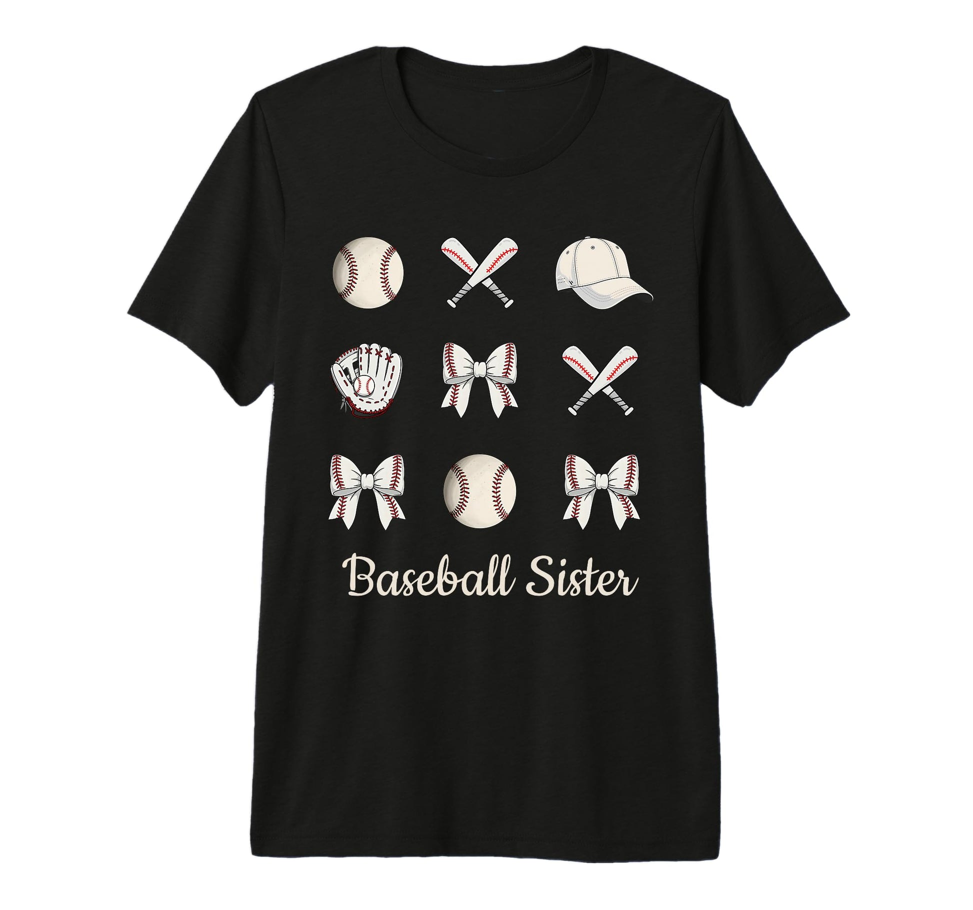 Baseball Sister Coquette Bow Sports T-Shirt - Graphic Print for Adults - T-Shirt, Sweatshirt, Hoodie