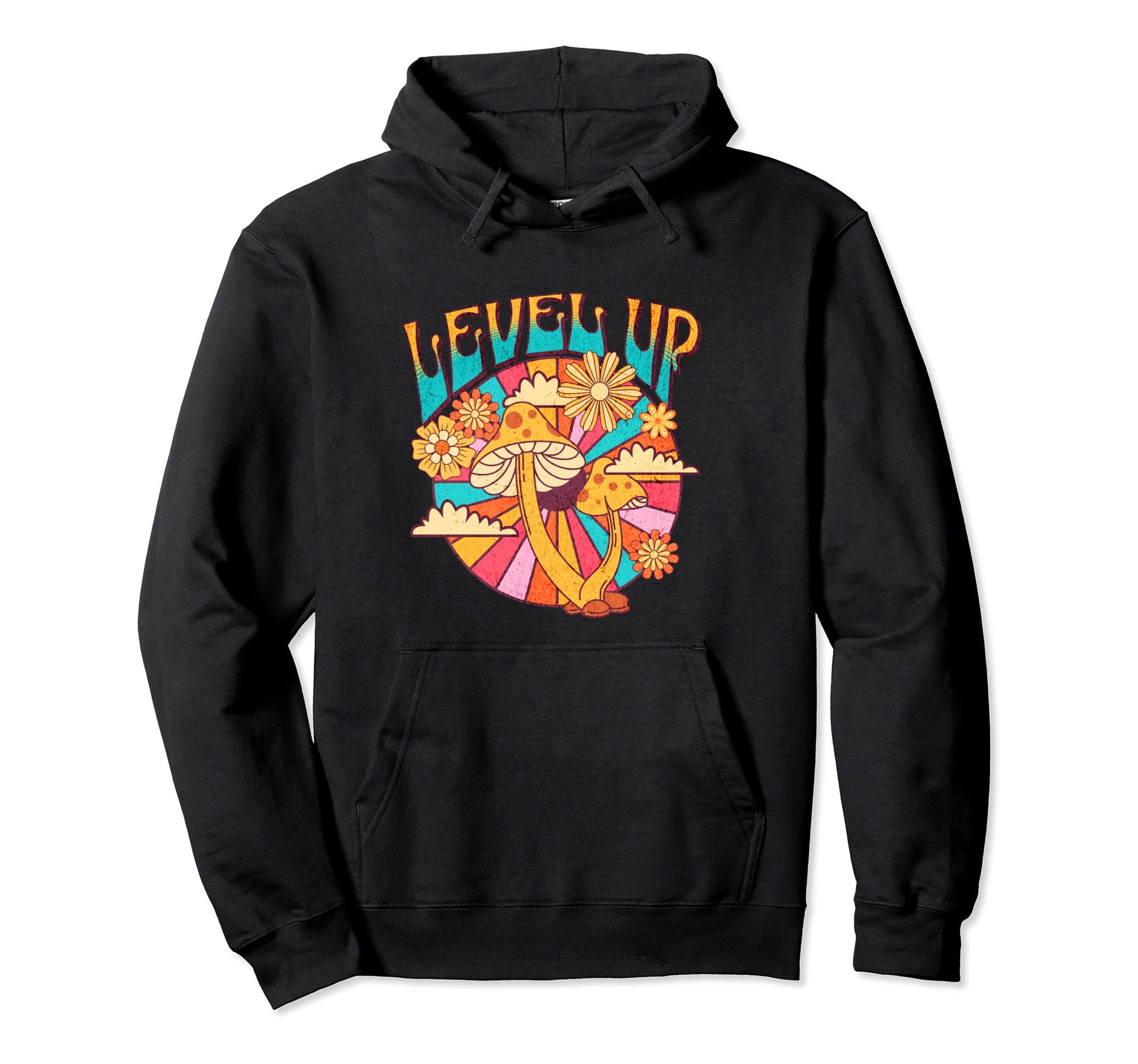Level Up Psychedelic Hippie Groovy Fungus Hoodie - Streetwear Style Unisex - T-Shirt, Sweatshirt, Hoodie