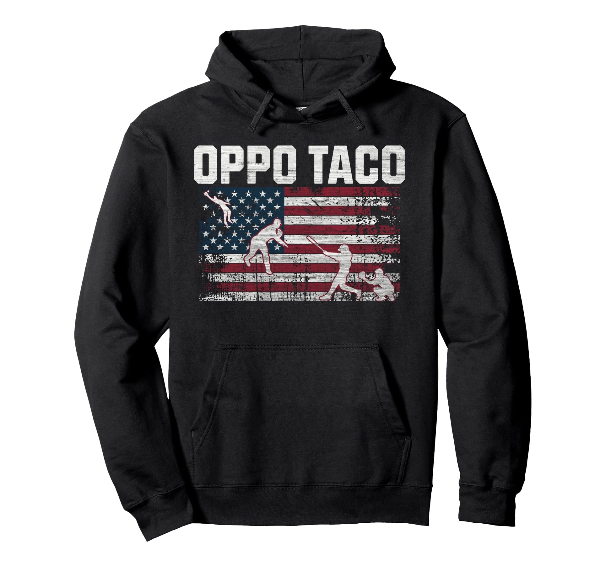 Oppo Taco Baseball Distressed Usa Flag Hoodie - Trendy Graphic for Adults - T-Shirt, Sweatshirt, Hoodie