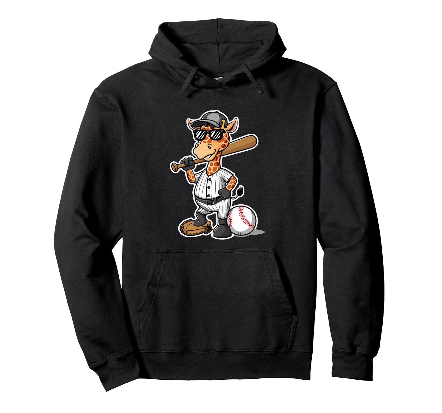 Baseball Giraffe Cartoon Sports Fan Hoodie - Aesthetic Graphic for Adults - T-Shirt, Sweatshirt, Hoodie