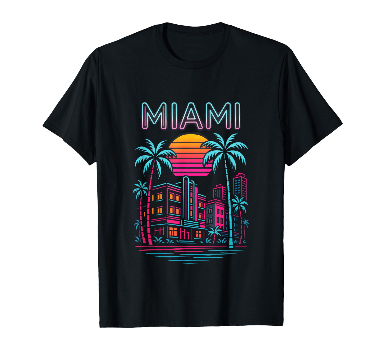 Miami Tropical Beach Skyline Sunset T-Shirt - Fun Novelty Design Men Women - T-Shirt, Sweatshirt, Hoodie