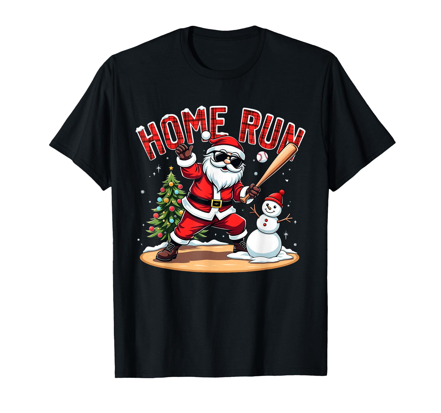 Home Run Baseball Santa Claus Snowman T-Shirt - Minimalist Print Unisex - T-Shirt, Sweatshirt, Hoodie