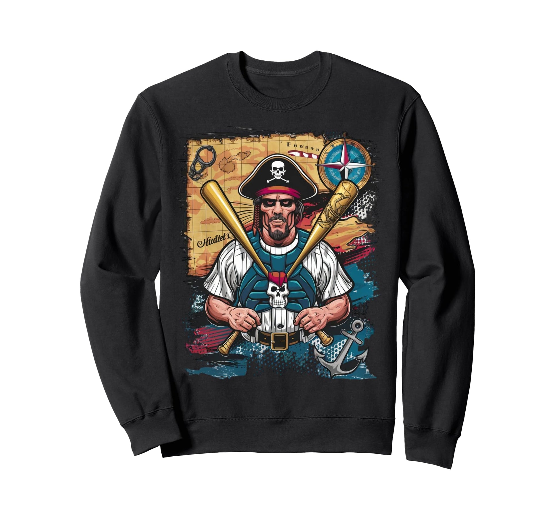 Pirate Baseball Skeleton Catcher Sweatshirt - Streetwear Style Men Women - T-Shirt, Sweatshirt, Hoodie