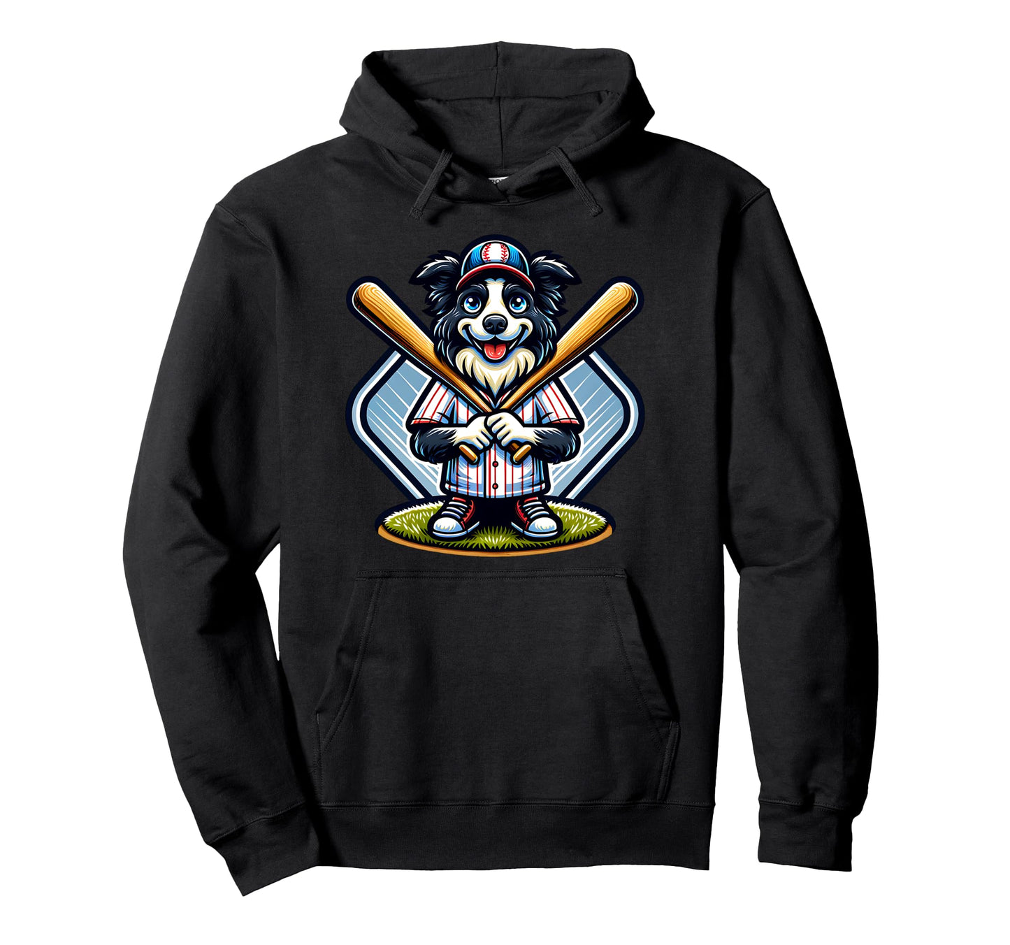 Baseball Border Collie Home Run Fun Hoodie - Fun Novelty Design for Adults - T-Shirt, Sweatshirt, Hoodie