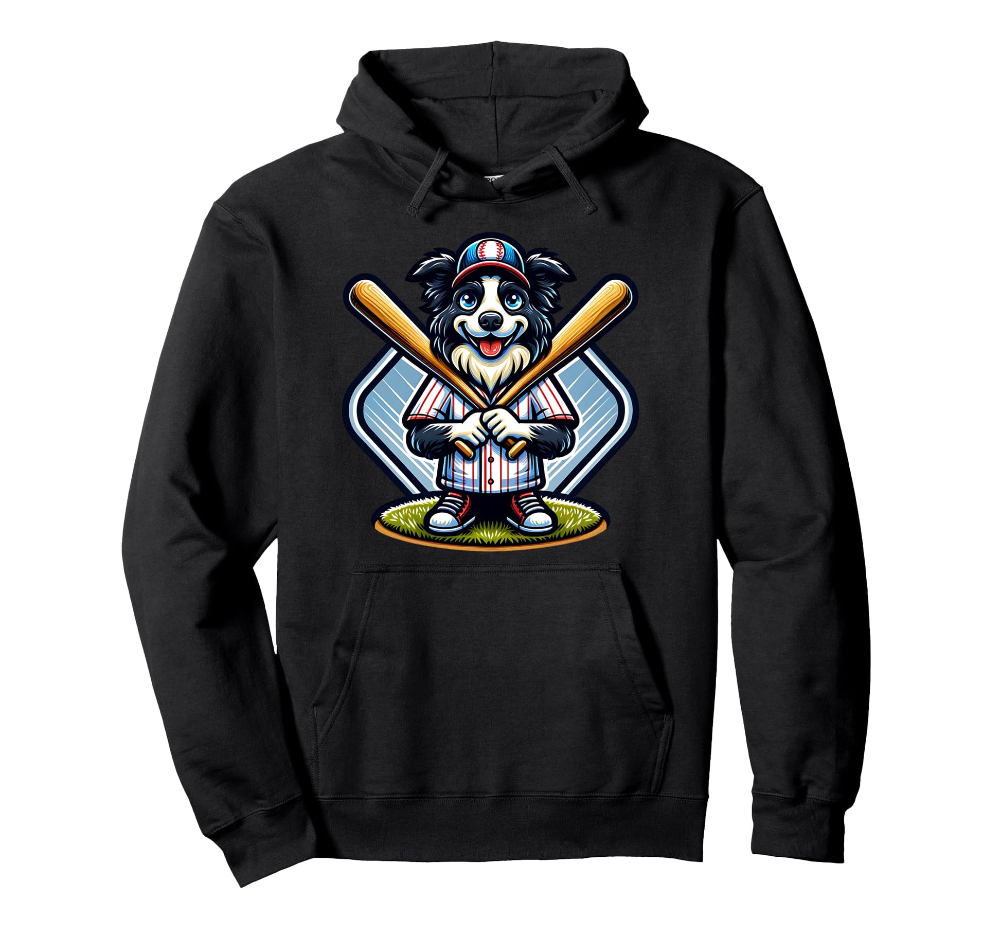 Baseball Border Collie Home Run Fun Hoodie - Fun Novelty Design for Adults - T-Shirt, Sweatshirt, Hoodie