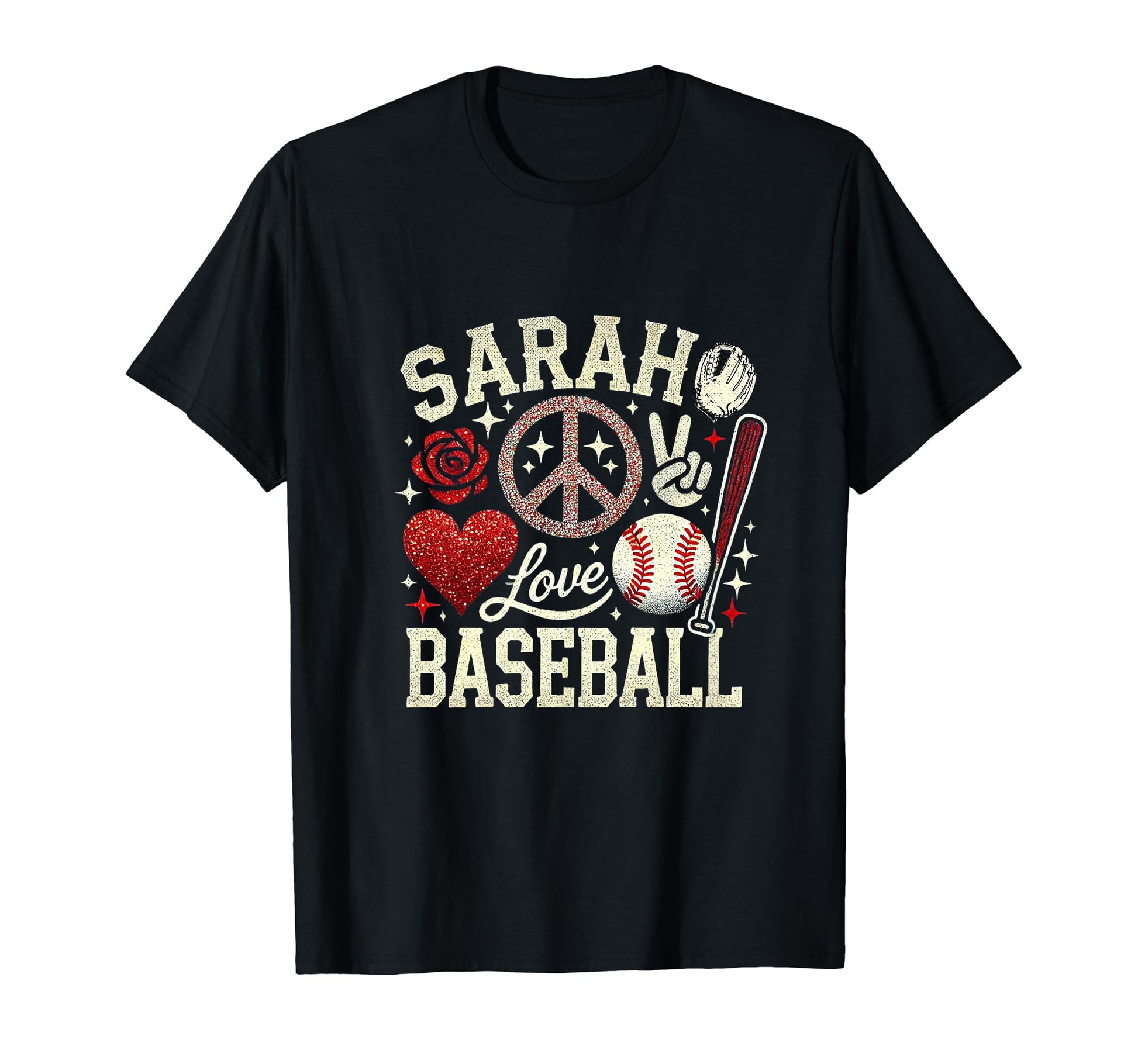 Sarahs Peace Love Baseball Sparkle T-Shirt - Minimalist Print Men Women - T-Shirt, Sweatshirt, Hoodie