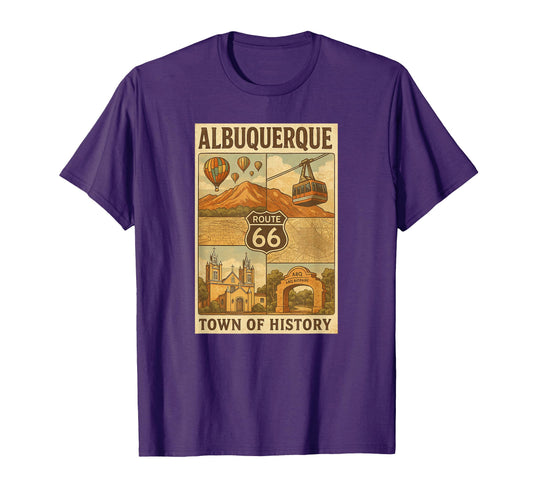 Albuquerque 66 Town History Hot Air T-Shirt - Minimalist Print for Adults - T-Shirt, Sweatshirt, Hoodie