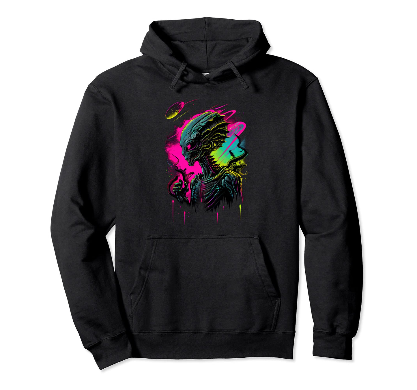 Synthwave Retrowave Alien Colorful Hoodie - Unique Graphic Men Women - T-Shirt, Sweatshirt, Hoodie
