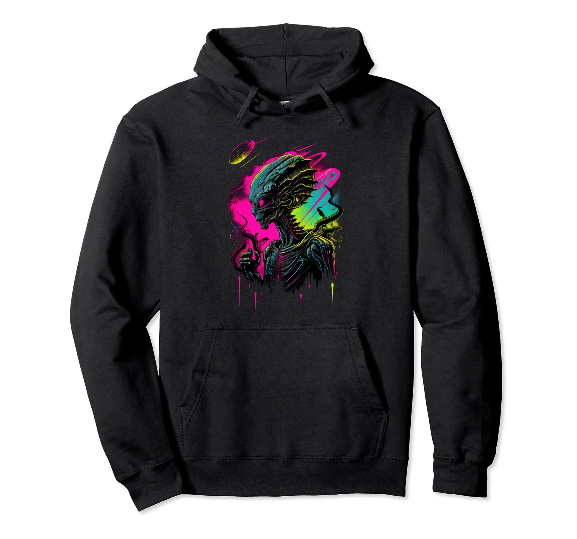 Synthwave Retrowave Alien Colorful Hoodie - Unique Graphic Men Women - T-Shirt, Sweatshirt, Hoodie