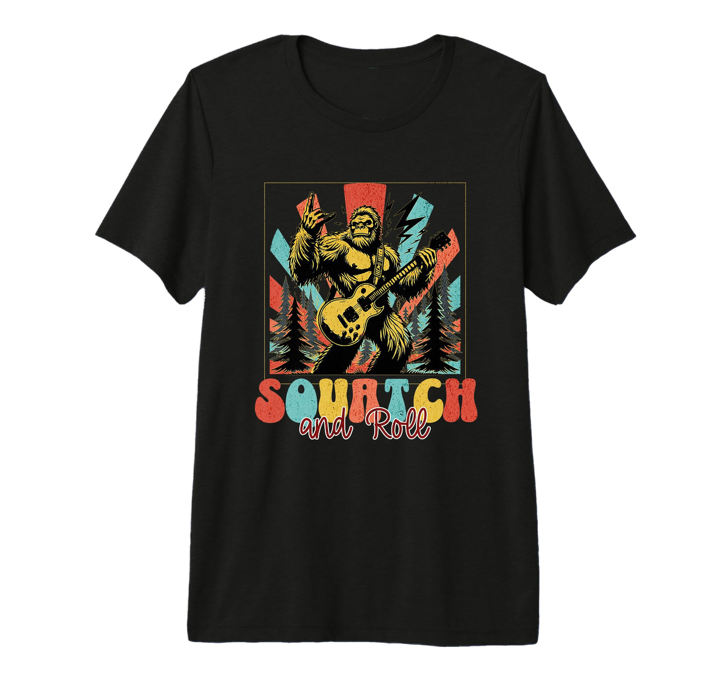 Forest Bigfoot Squatch And Roll Rock Tri T-Shirt - Novelty Apparel Unisex - T-Shirt, Sweatshirt, Hoodie