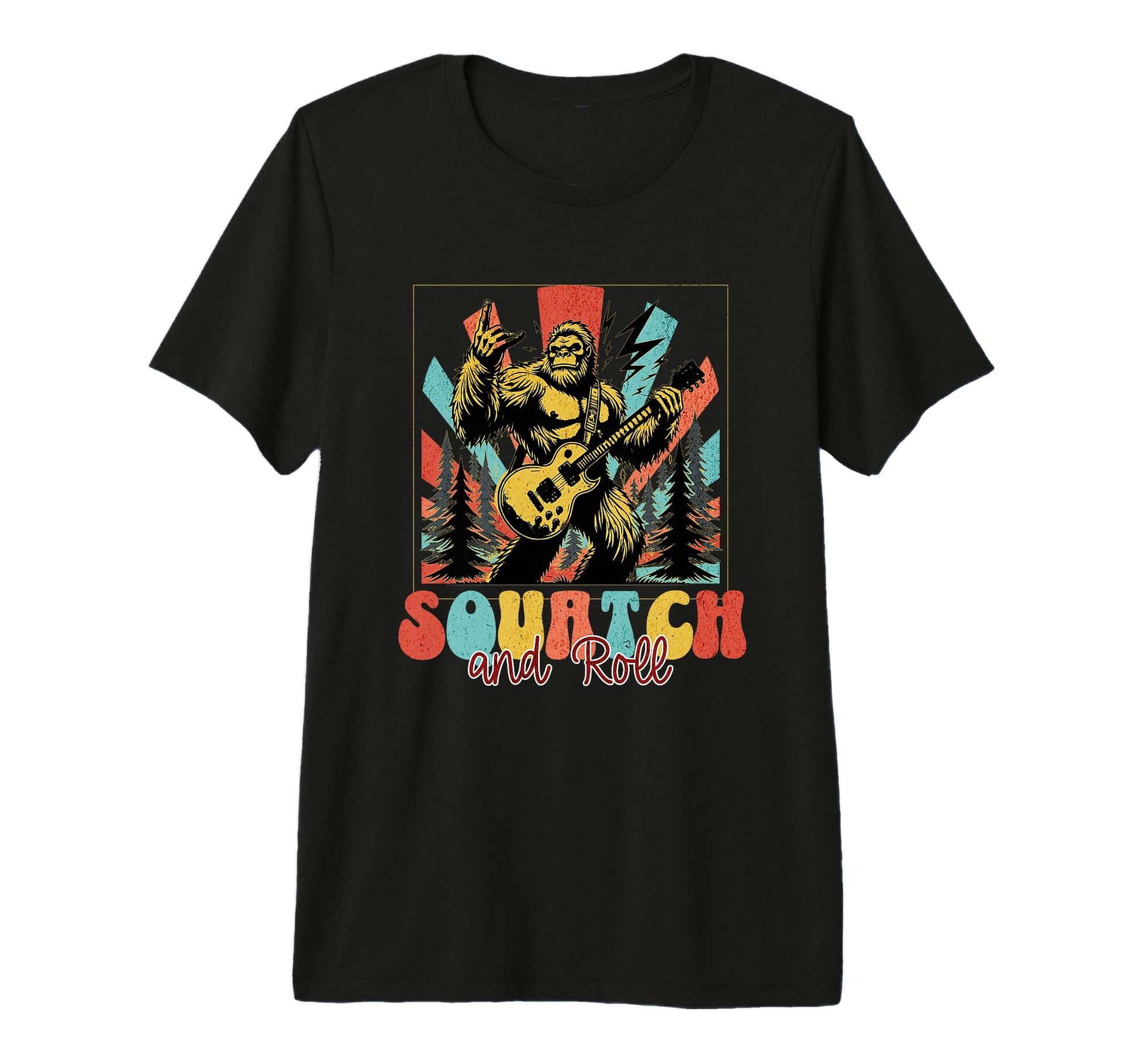 Forest Bigfoot Squatch And Roll Rock Tri T-Shirt - Novelty Apparel Unisex - T-Shirt, Sweatshirt, Hoodie