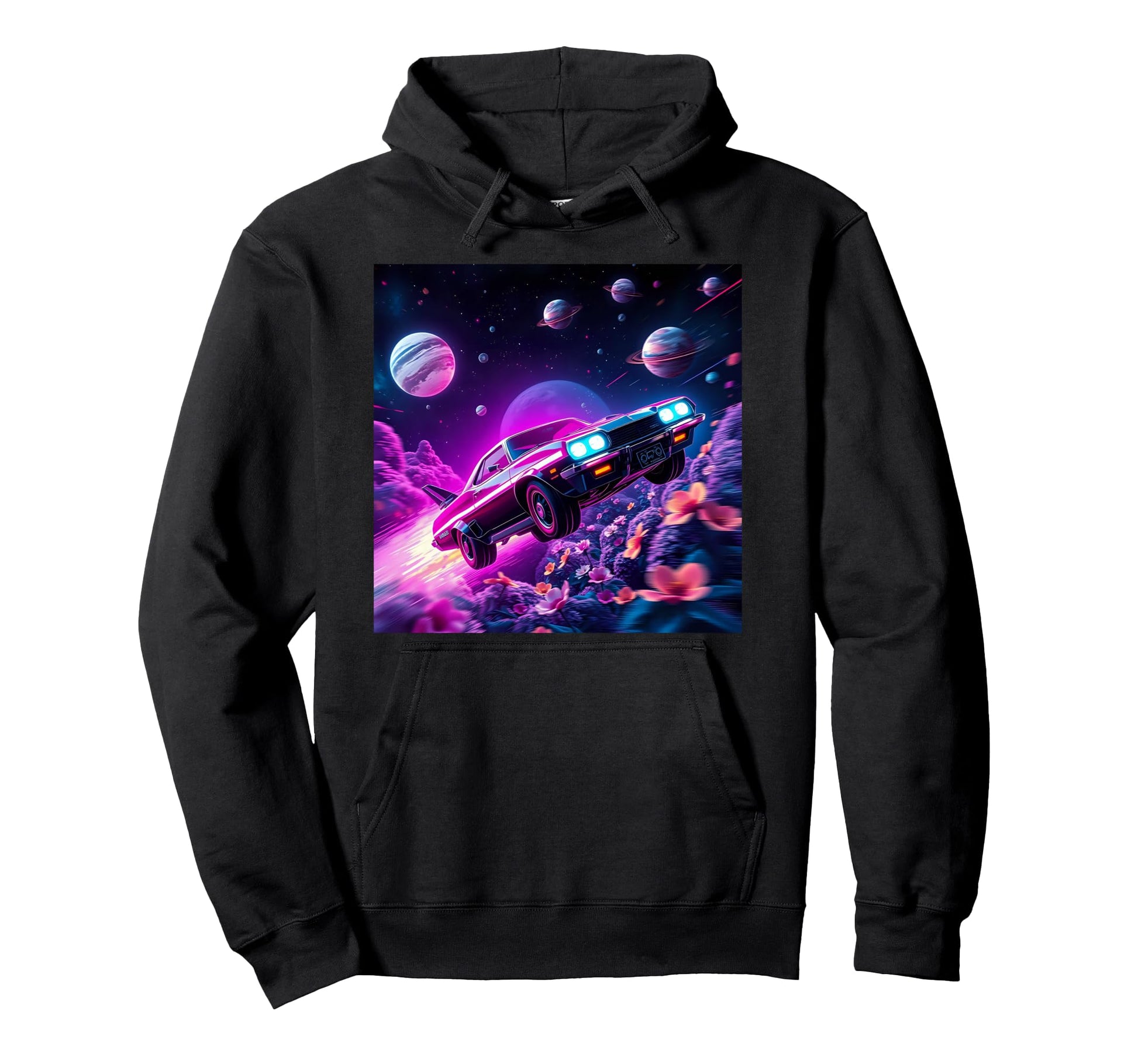 Futuristic Space Car Art 80S Hoodie - Fun Novelty Design Men Women - T-Shirt, Sweatshirt, Hoodie