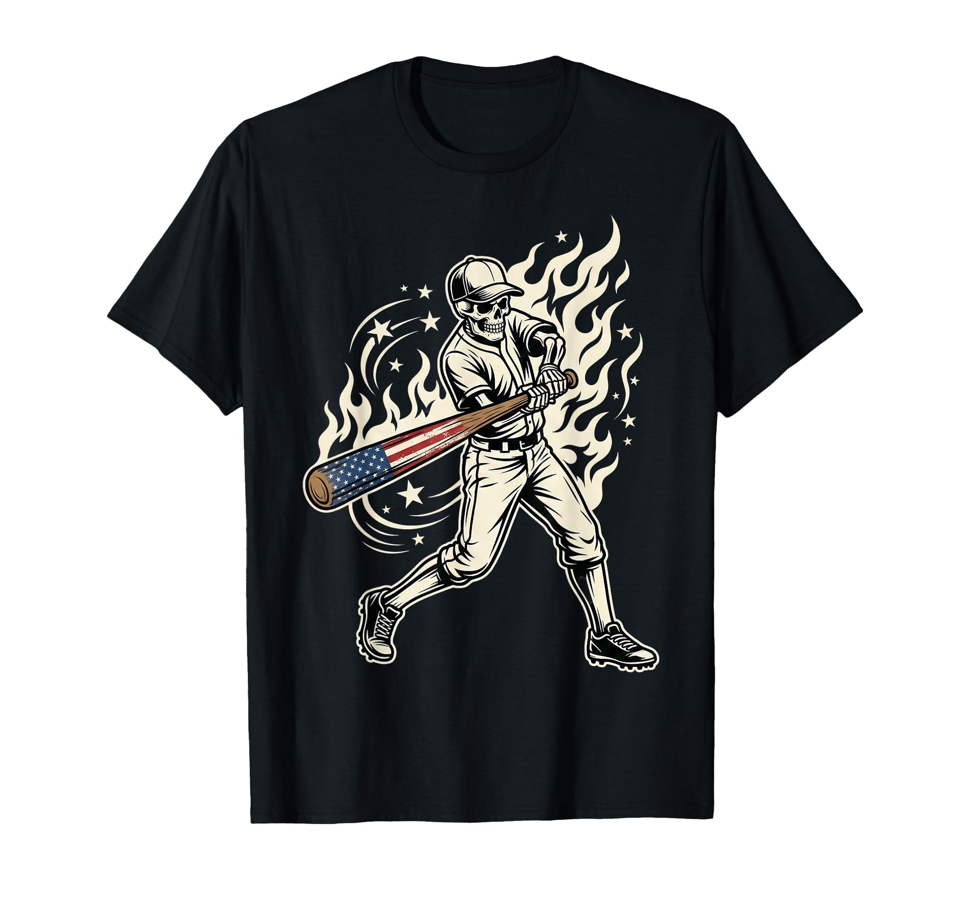 Skeleton Baseball Player American Flag T-Shirt - Novelty Apparel Unisex - T-Shirt, Sweatshirt, Hoodie