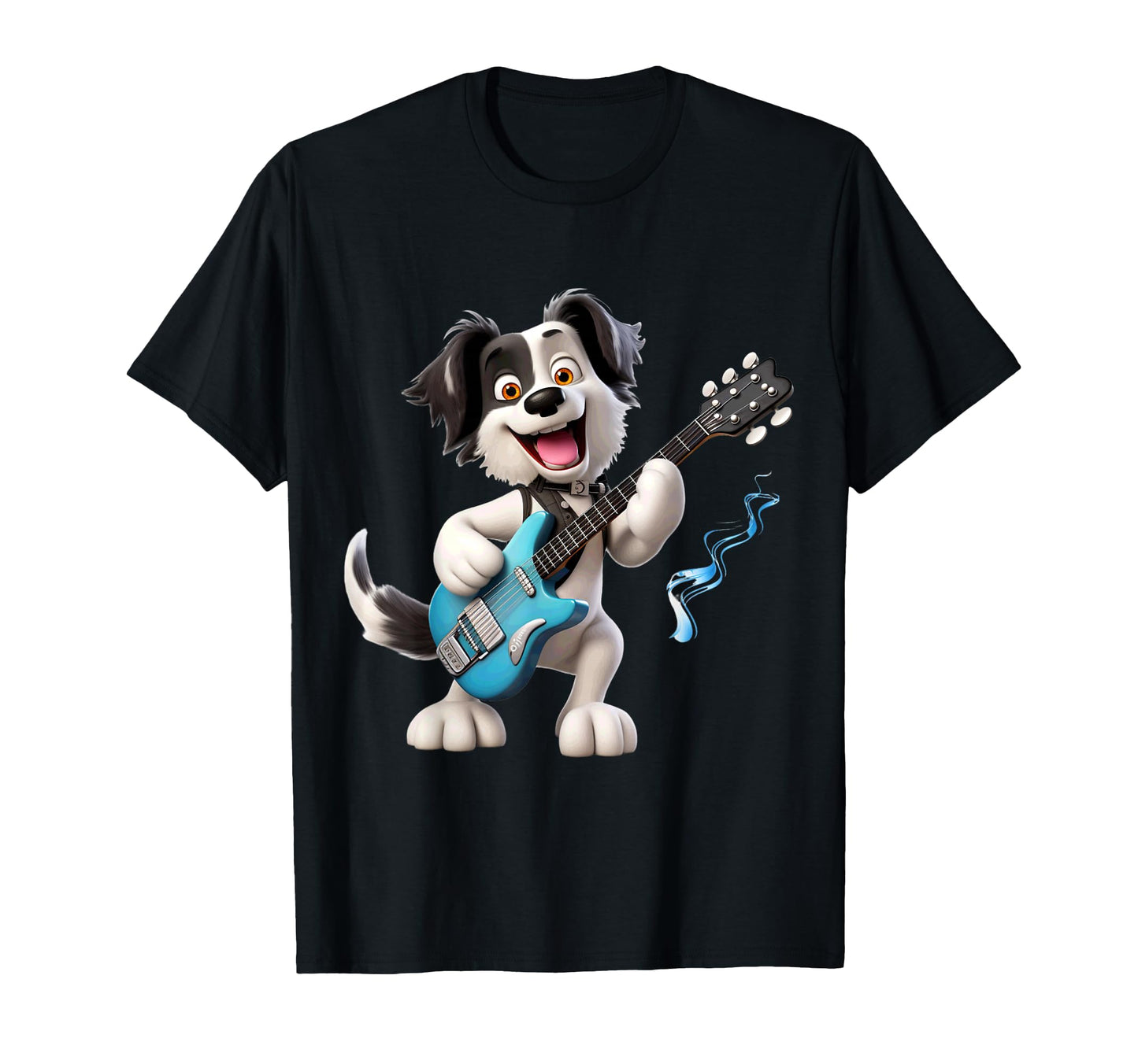 Cartoon Dog Rocker Playing T-Shirt - Casual Everyday Wear for Adults - T-Shirt, Sweatshirt, Hoodie