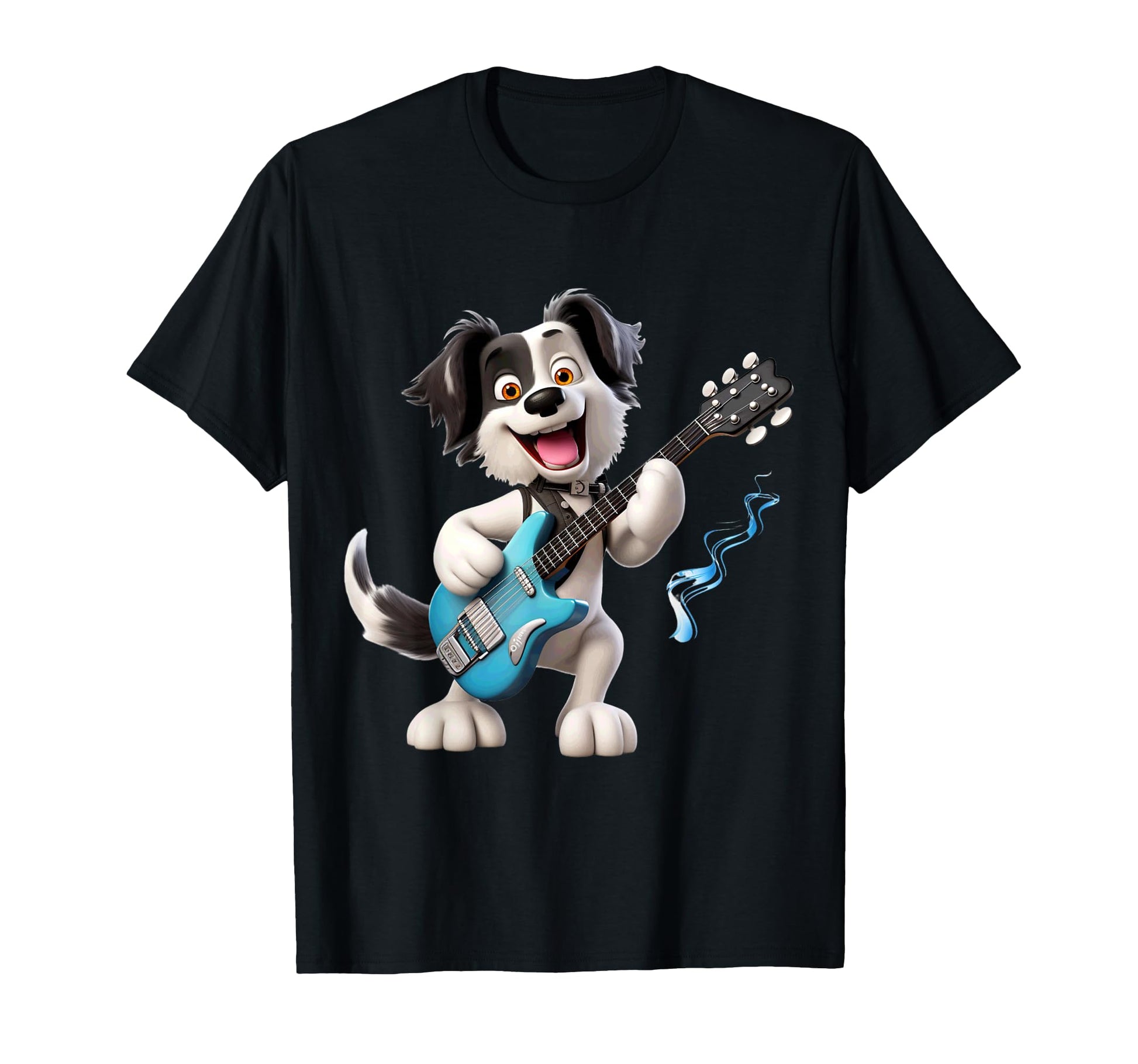 Cartoon Dog Rocker Playing T-Shirt - Casual Everyday Wear for Adults - T-Shirt, Sweatshirt, Hoodie