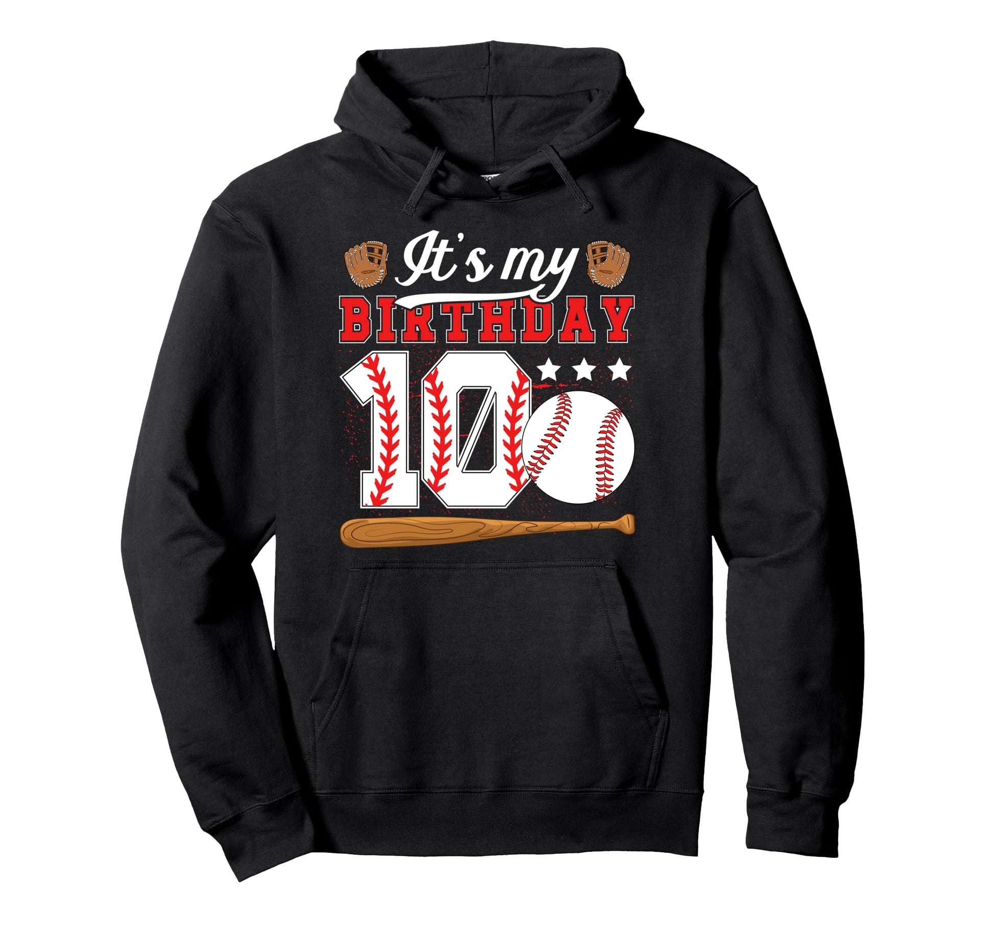 10Th Baseball Birthday Party 10 Year Old Hoodie - Graphic Print for Adults - T-Shirt, Sweatshirt, Hoodie