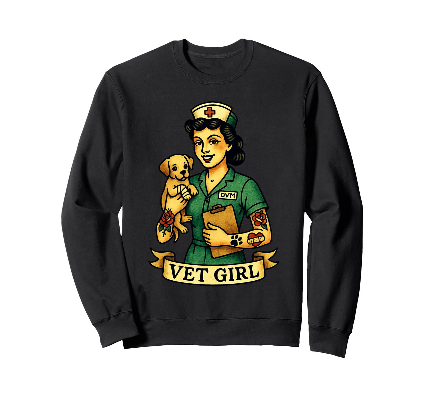 Vet Old School Pin Up Medical Sweatshirt - Unique Graphic Unisex - T-Shirt, Sweatshirt, Hoodie