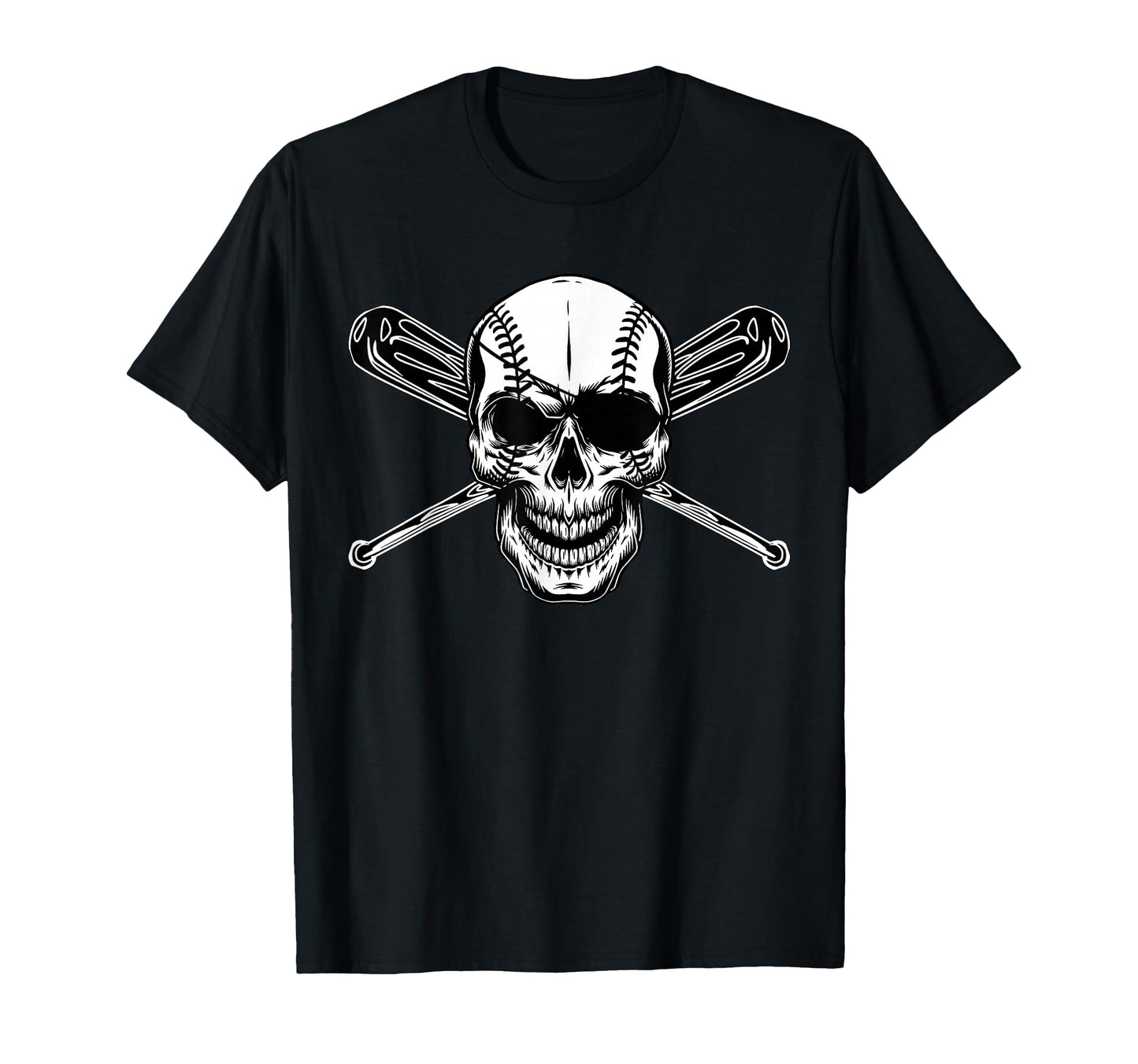 Baseball Pirate Hemmed Skull Eye Patch T-Shirt - Fun Novelty Design Unisex - T-Shirt, Sweatshirt, Hoodie