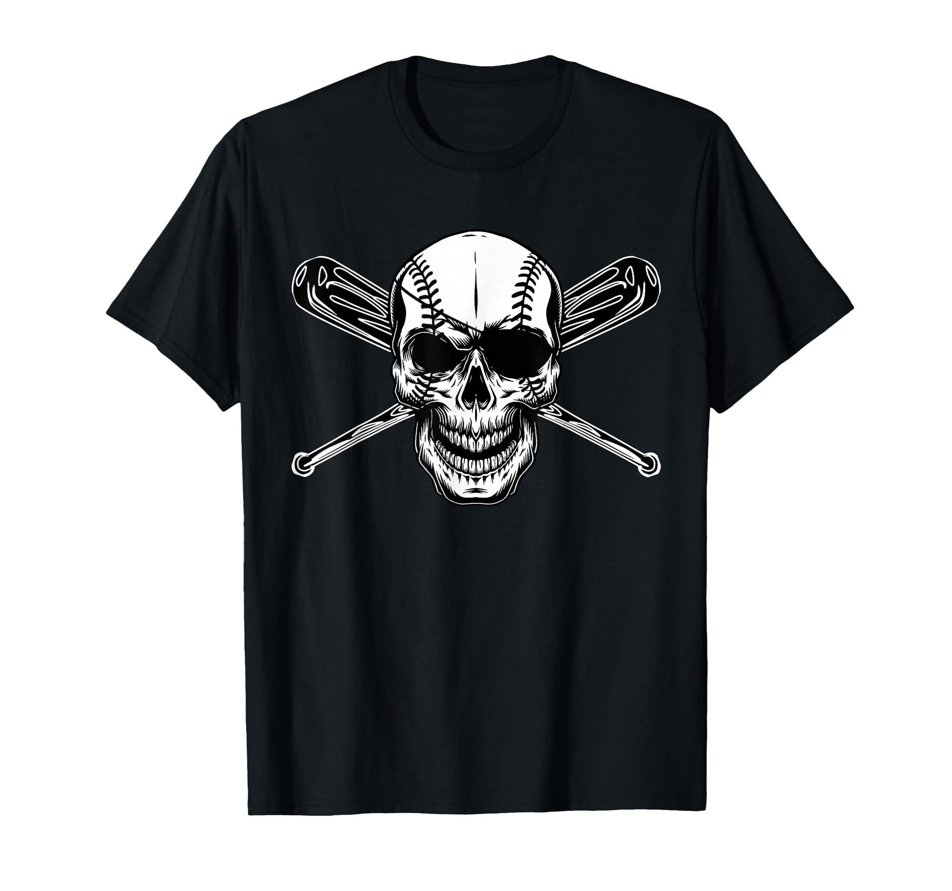 Baseball Pirate Hemmed Skull Eye Patch T-Shirt - Fun Novelty Design Unisex - T-Shirt, Sweatshirt, Hoodie