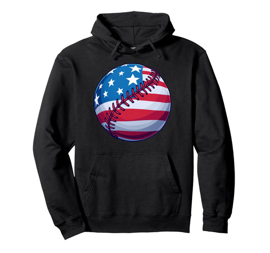 Baseball American Flag Usa Patriotic Hoodie - Custom Art Print Men Women - T-Shirt, Sweatshirt, Hoodie