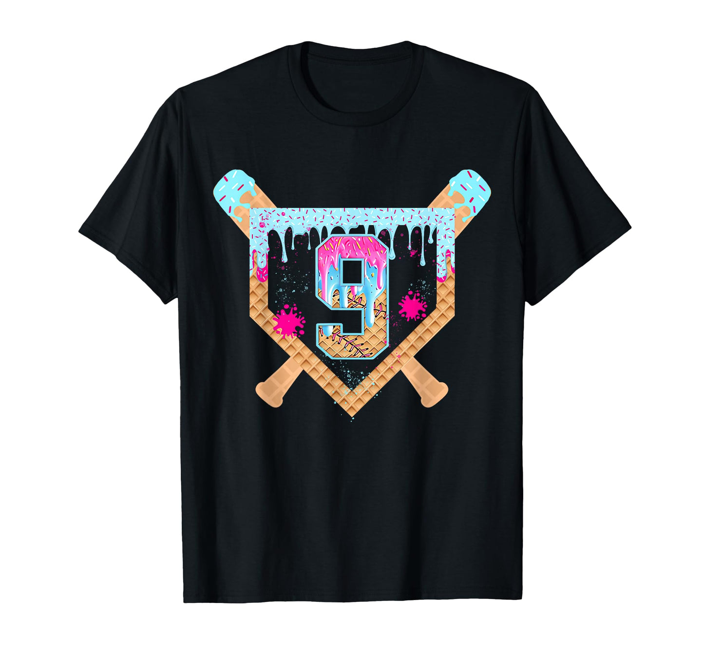 Dripping Baseball Birthday 9Th T-Shirt - Fun Novelty Design for Adults - T-Shirt, Sweatshirt, Hoodie