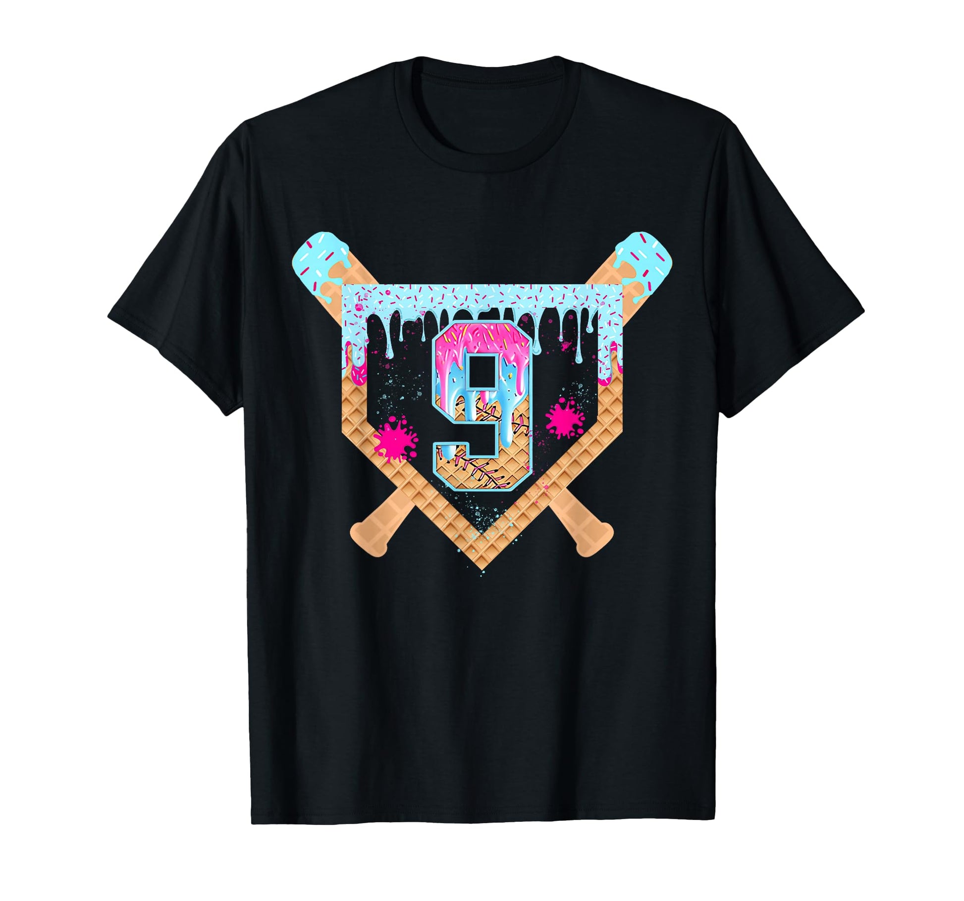Dripping Baseball Birthday 9Th T-Shirt - Fun Novelty Design for Adults - T-Shirt, Sweatshirt, Hoodie