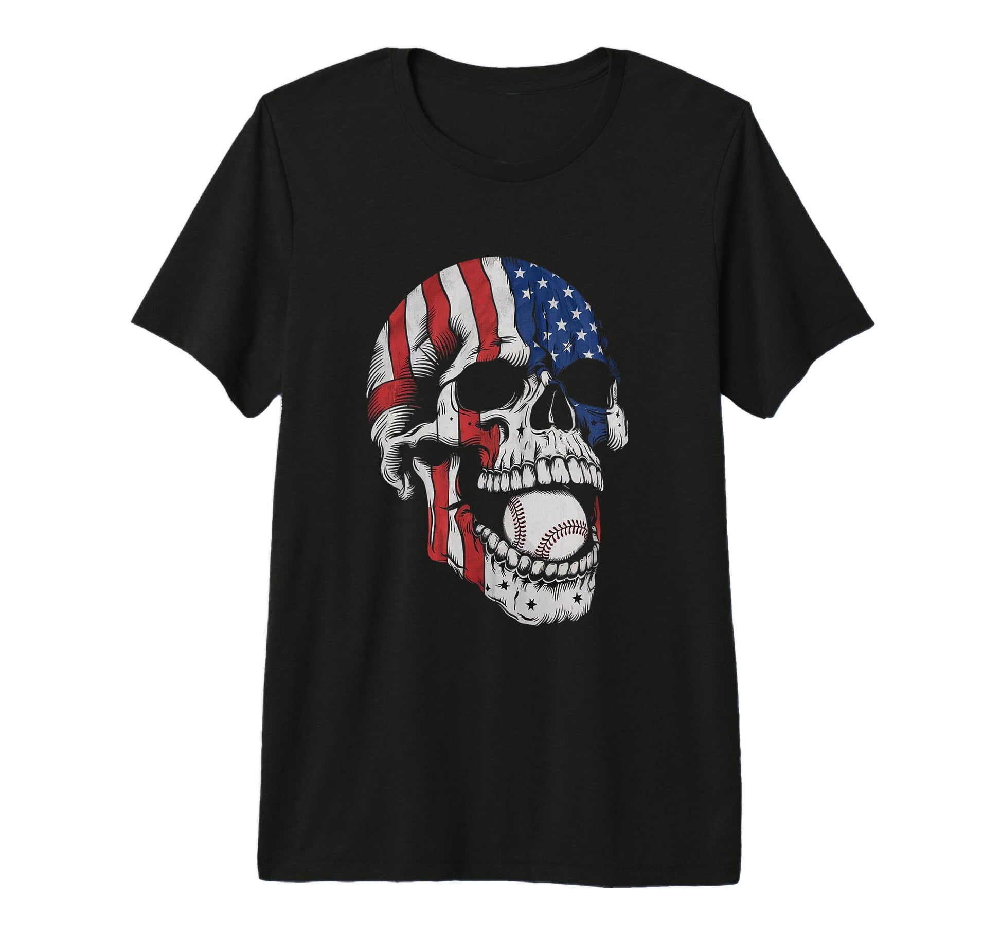 Patriotic Baseball 4Th July Skull T-Shirt - Casual Everyday Wear Men Women - T-Shirt, Sweatshirt, Hoodie