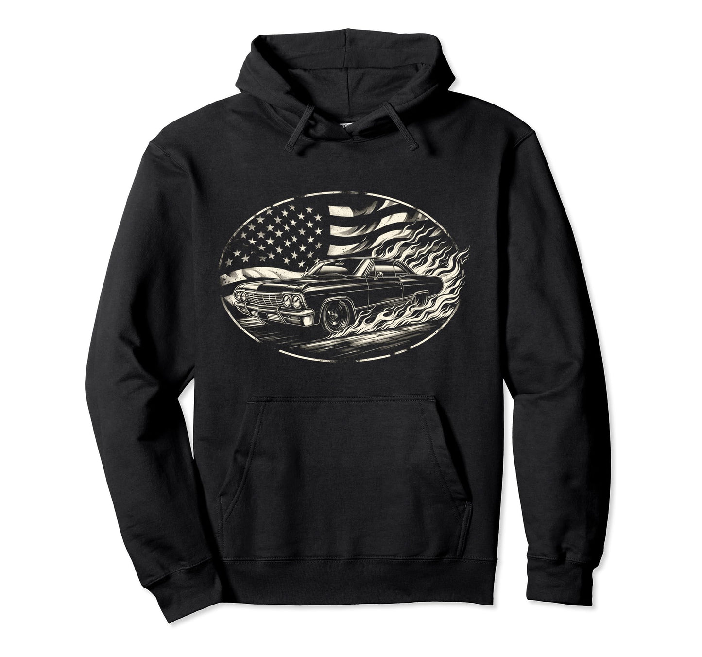 Old School Impala Muscle Hot Rod Car Flag Hoodie - Graphic Print Unisex - T-Shirt, Sweatshirt, Hoodie